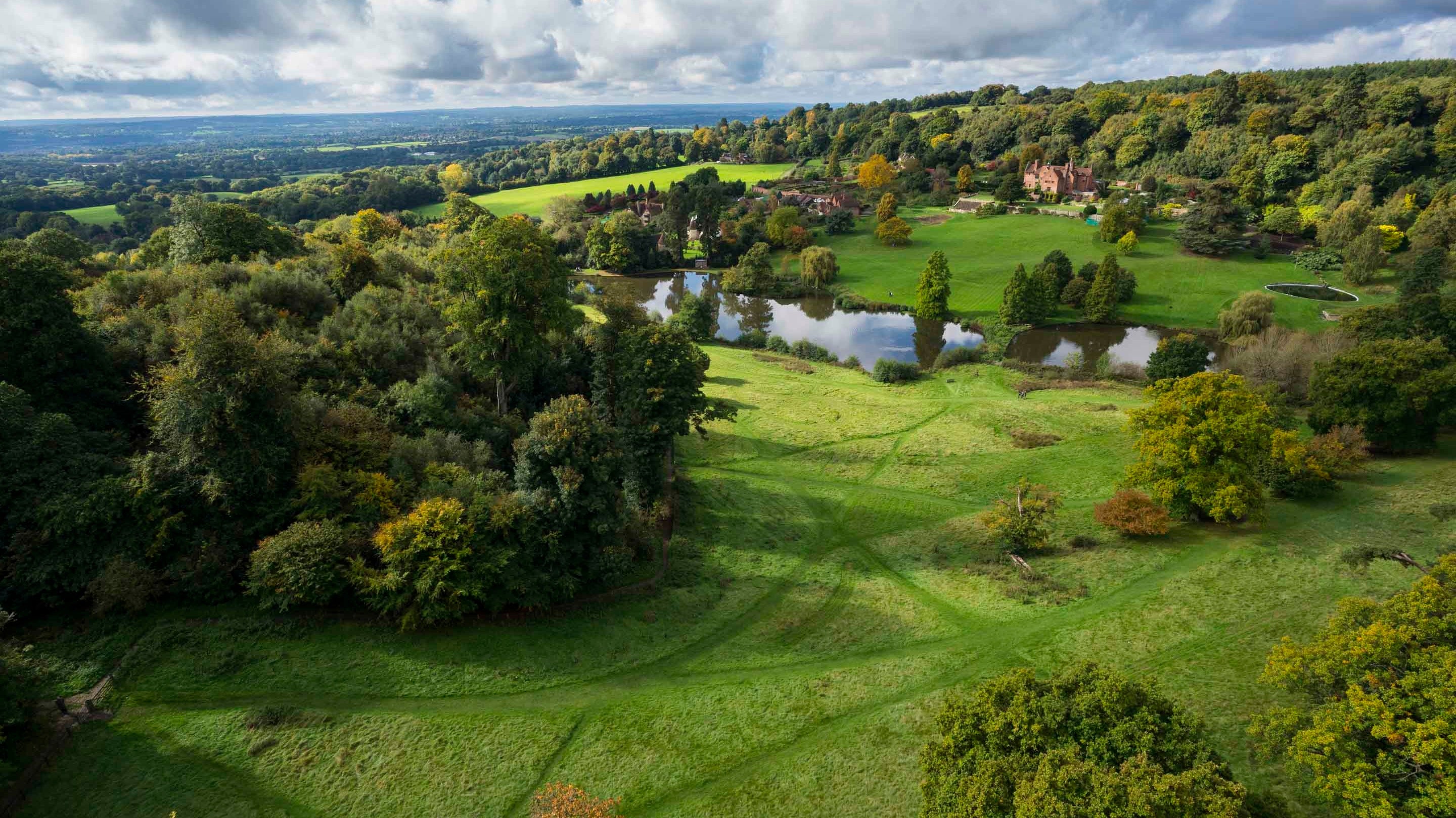 Aerial view of the house, garden and estate at Chartwell, Kent
