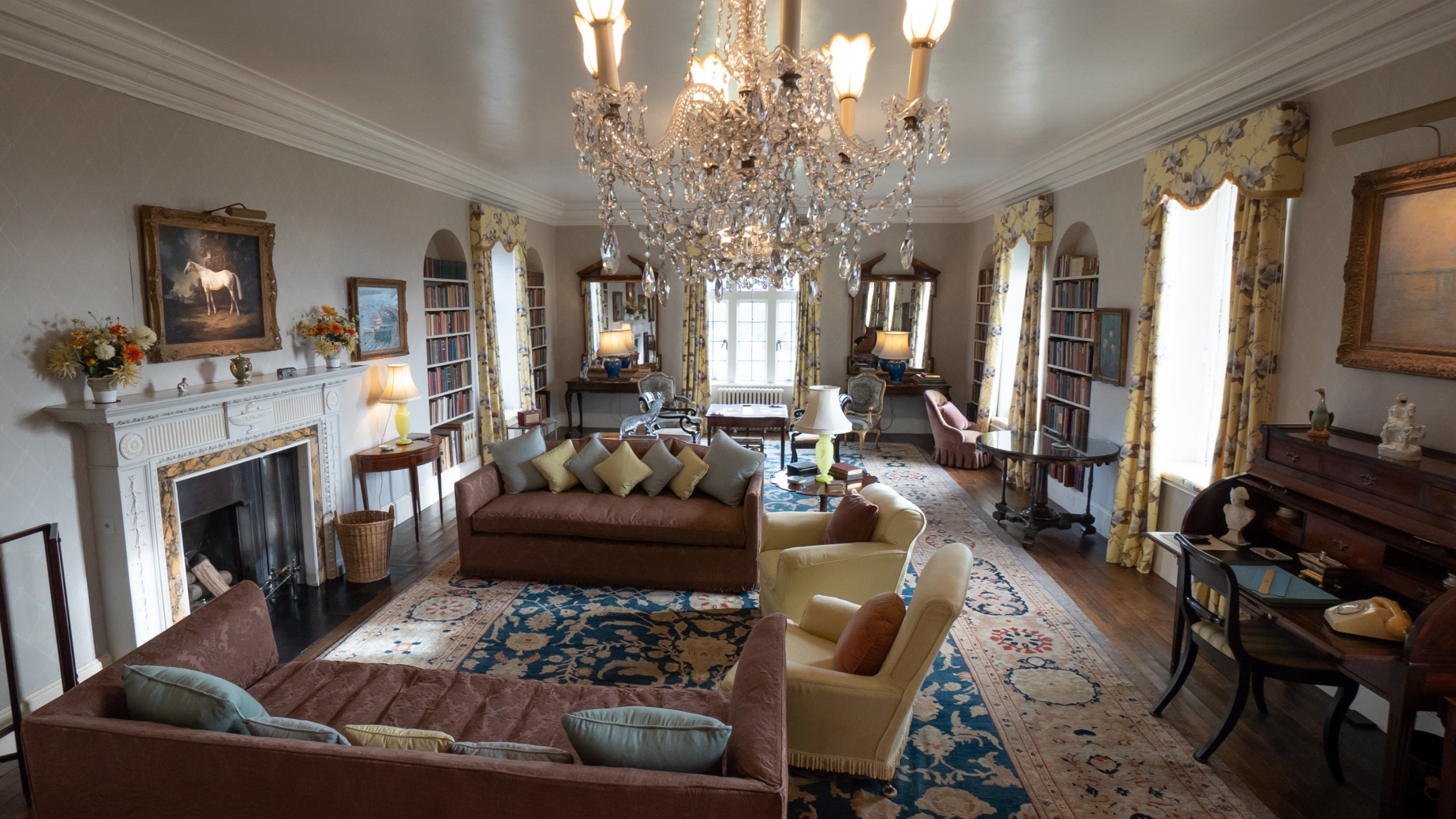 The Drawing Room at Chartwell looking towards the windows which provide views south over the garden. This was the main meeting place for the family and guests.