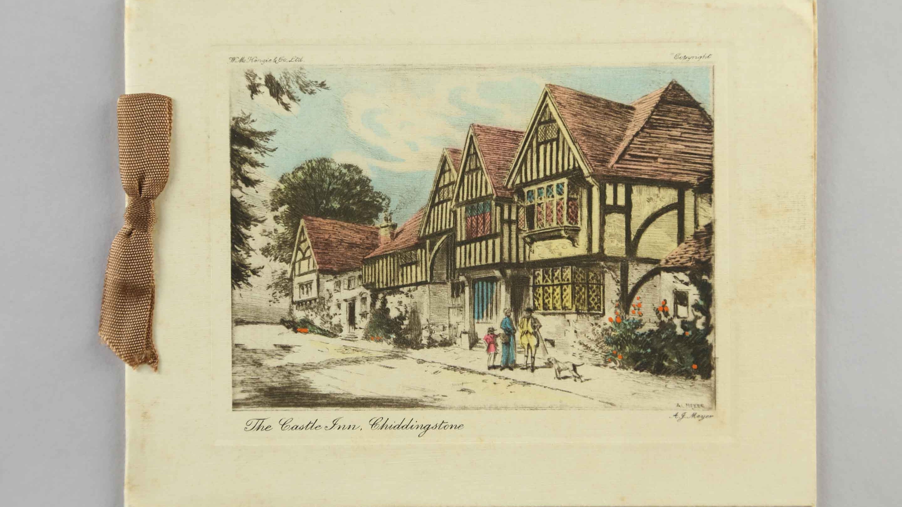 Coloured print of The Castle Inn, Chiddingstone, Kent