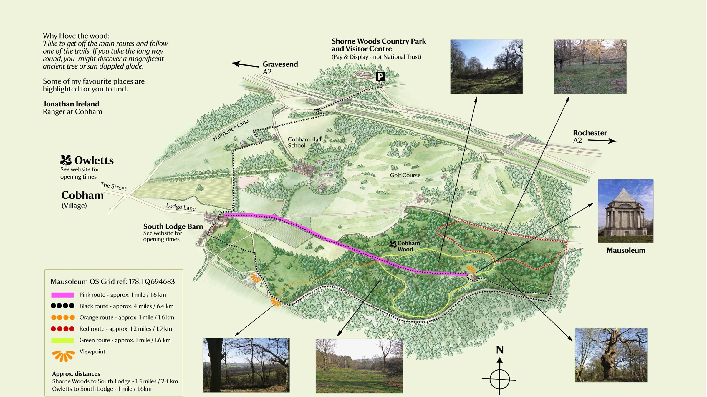 Map of Cobham Woods and Mausoleum and surrounding area