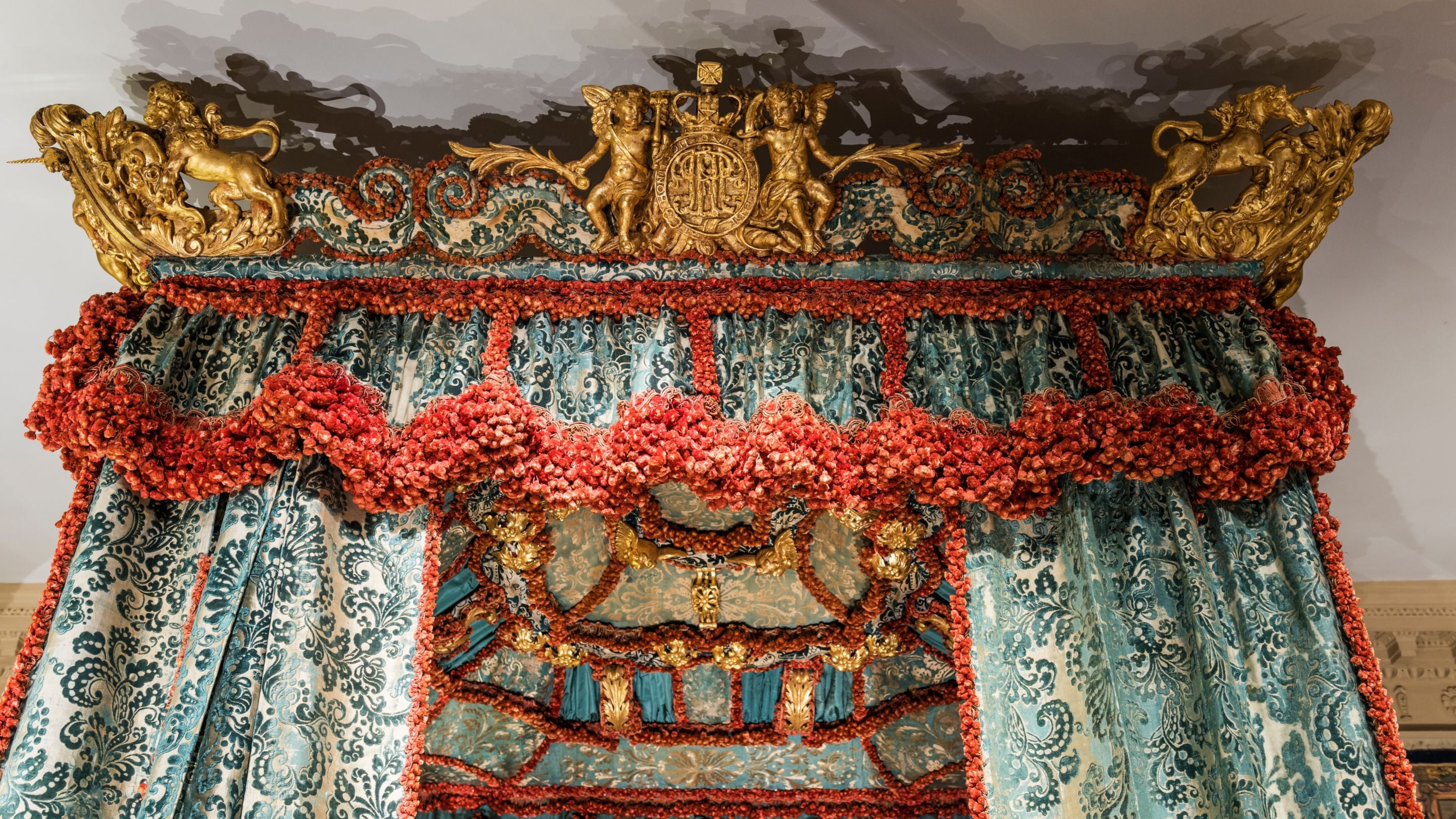 Detail of the bed in the Venetian Ambassadors room at Knole, Kent