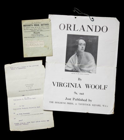 Ephemera and proofs relating to Virginia Woolf's novel 'Orlando' (London, 1928), black and white photograph of documents.