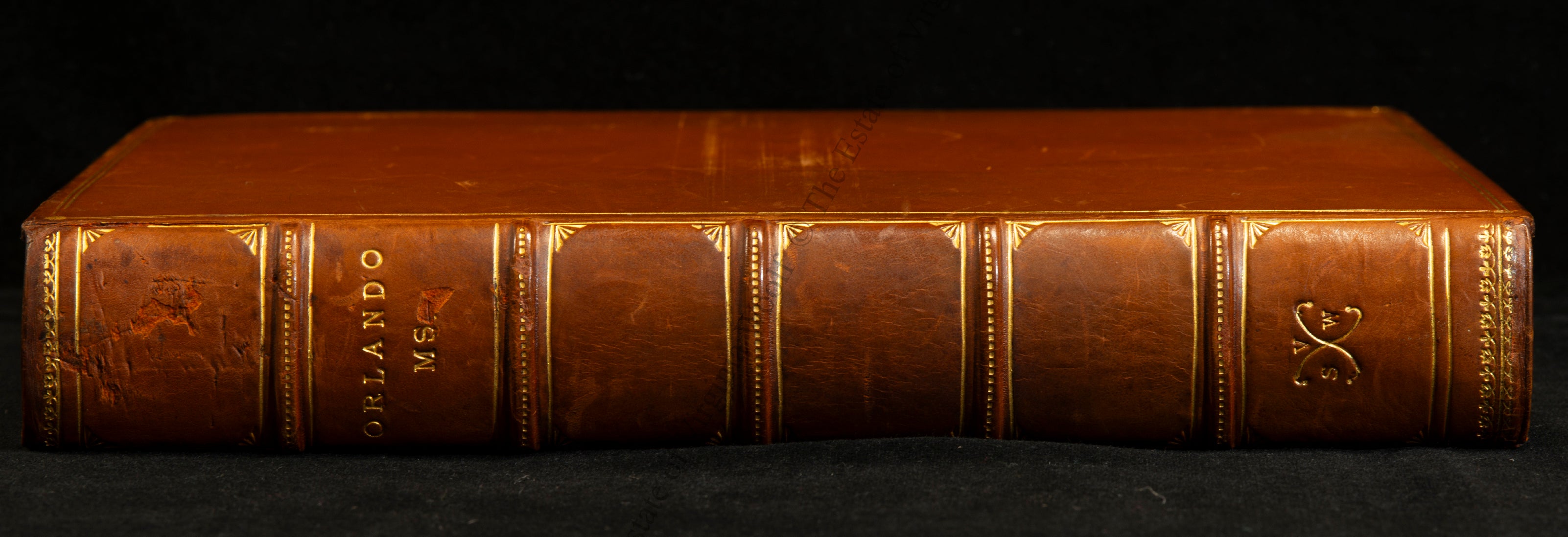 A manuscript by Virginia Woolf for her novel 'Orlando', written in purple ink in 1928 - Book Spine.