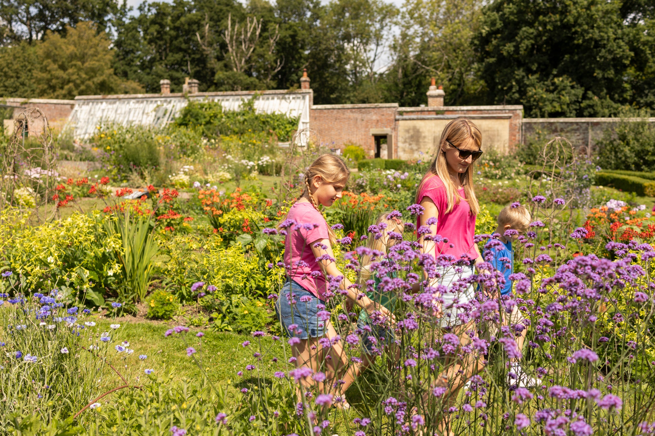 Family, walled garden, summer flowers, castle, national trust, kent