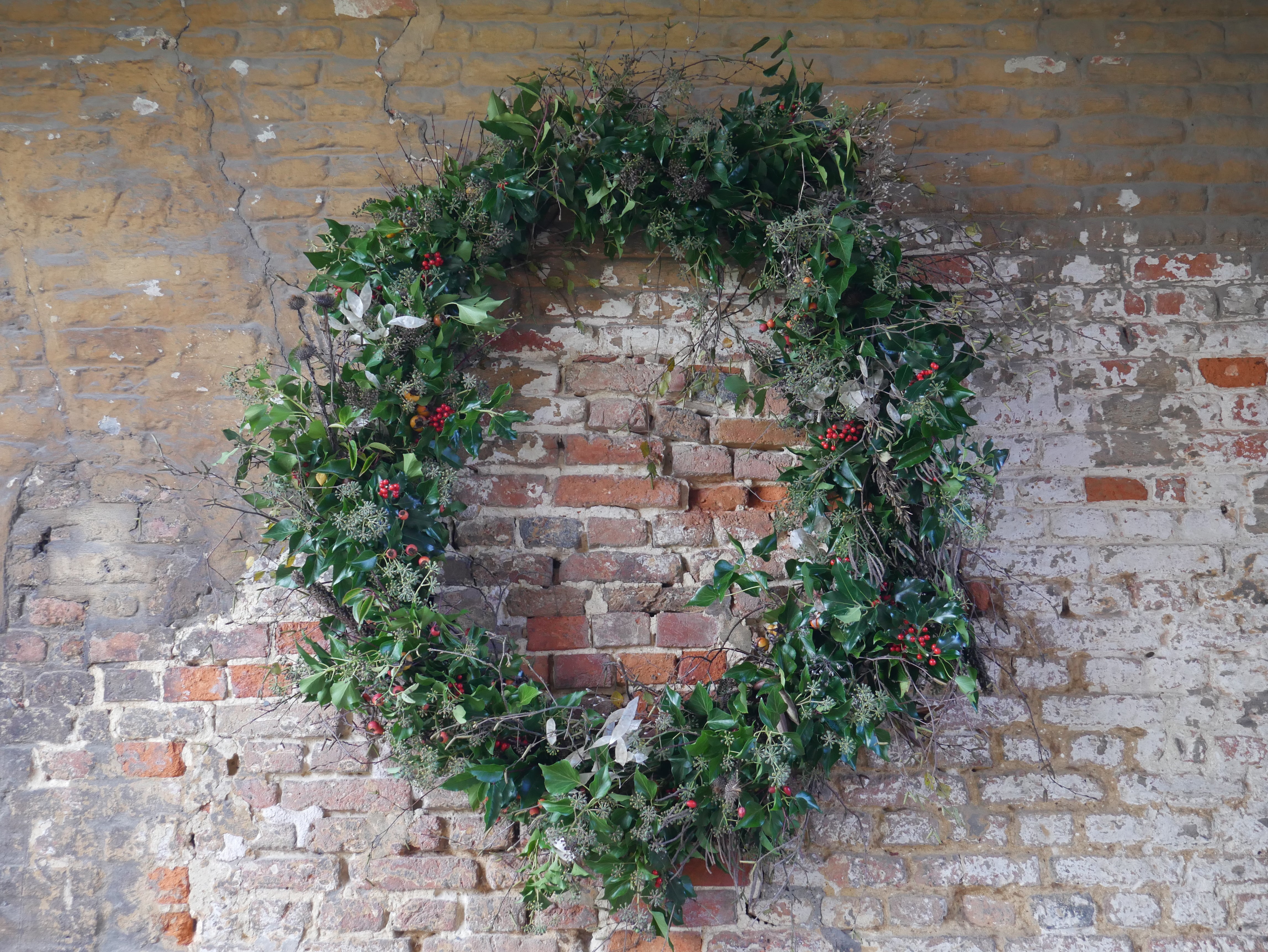 A Christmas wreath in the garden at Sissinghurst