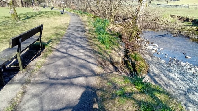 A collapsed river bank has resulted in erosion next to the footpath, Allan Bank and Grasmere, Cumbria