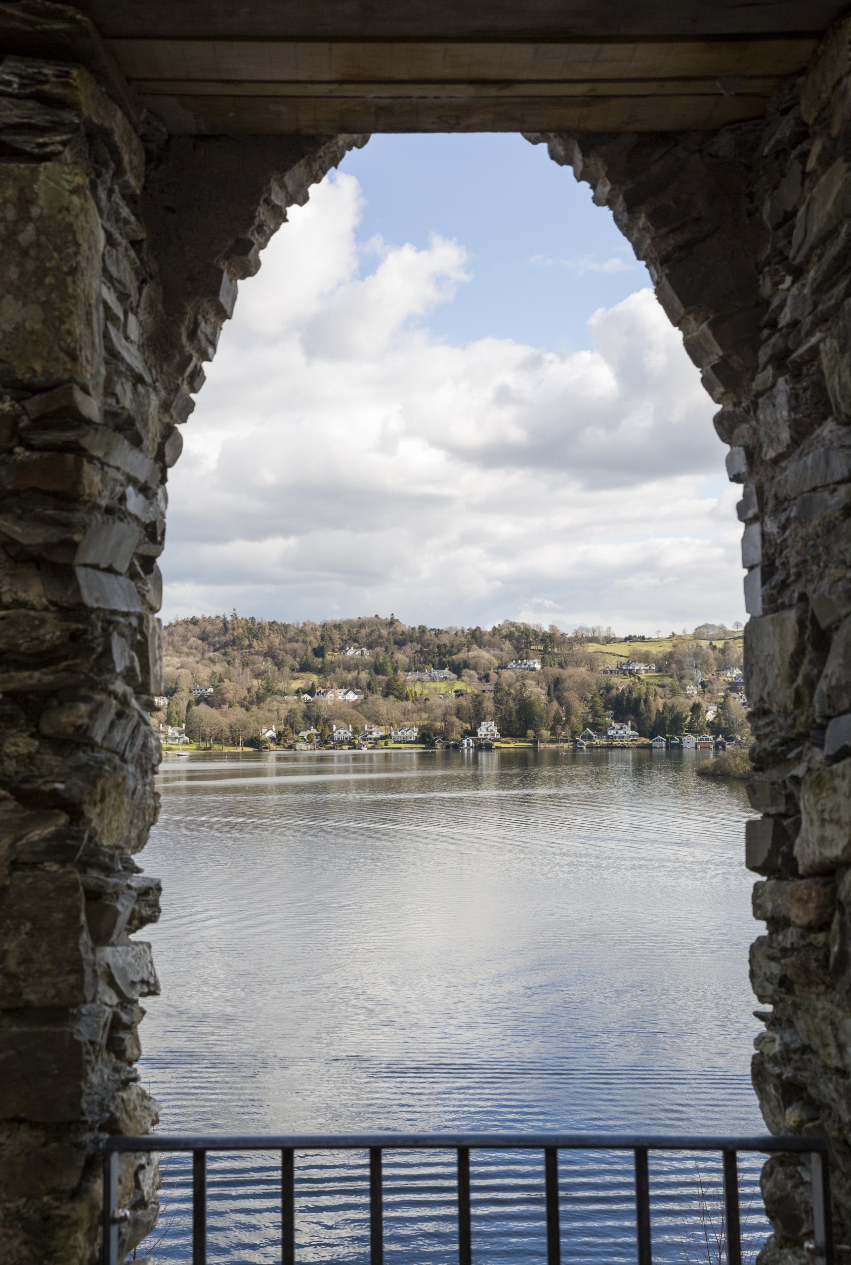 A view of the lake through a window at Claife Viewing Station