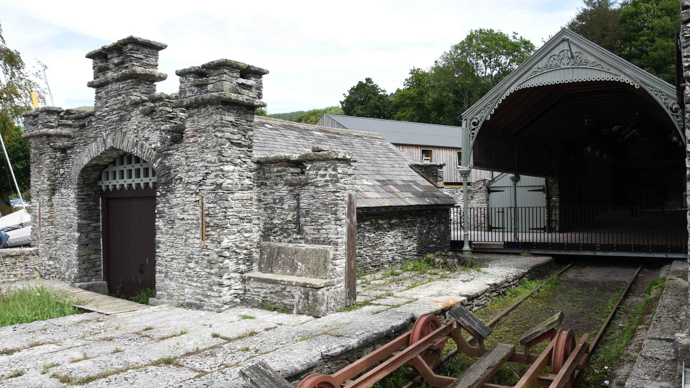 The restored boathouse at Fell Foot Park, Cumbria in summer