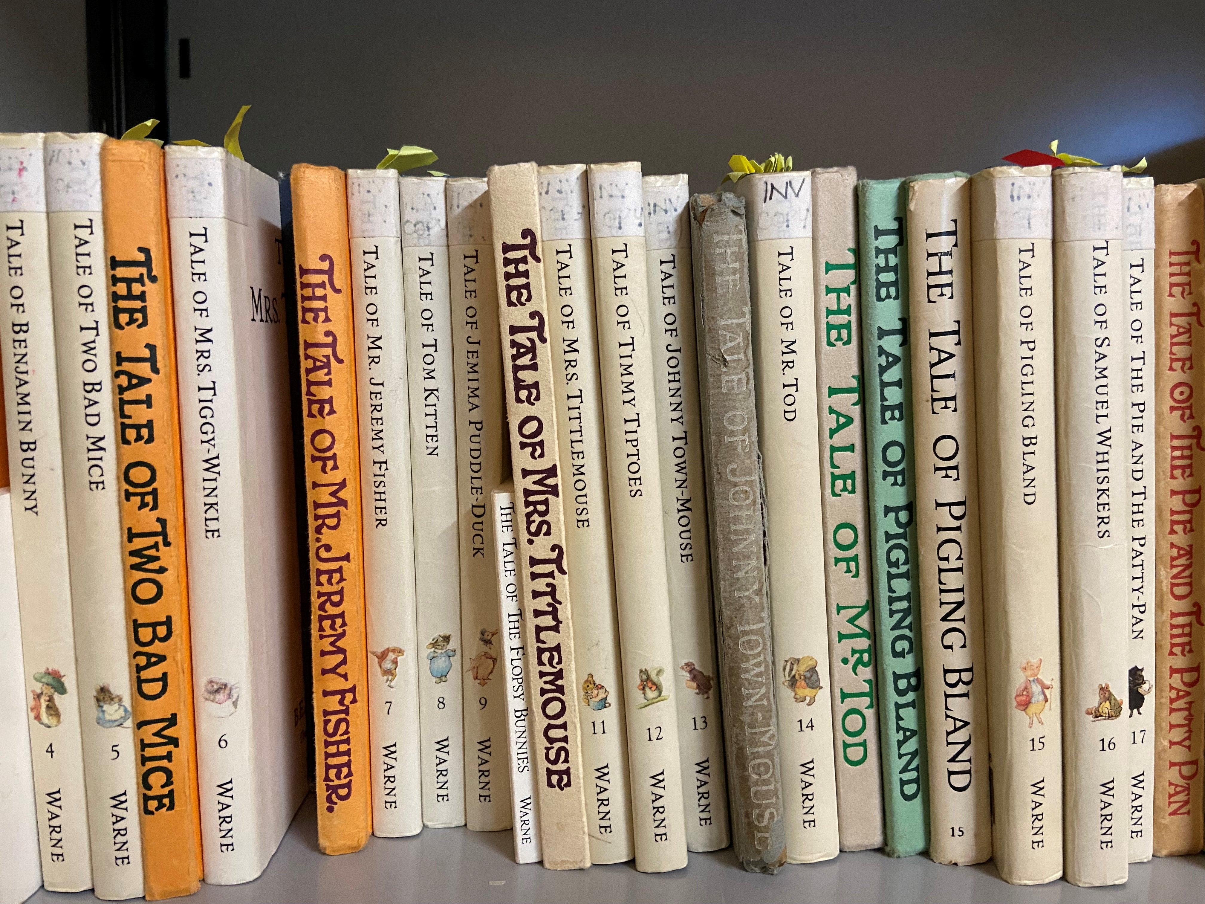 A selection of Beatrix Potter's Little White Books in the Wray internal Library