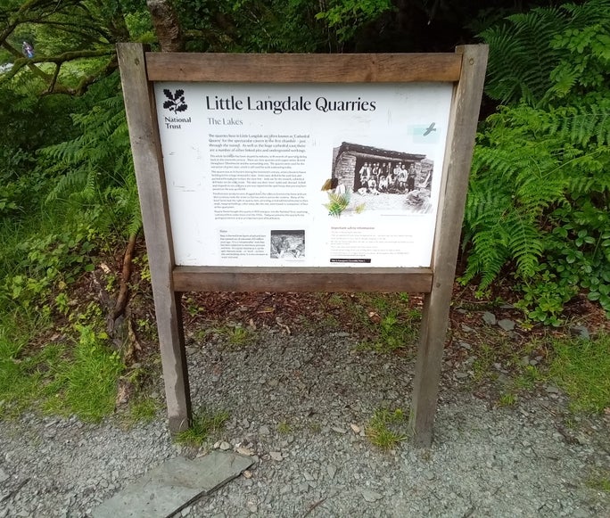 Information board in a wooden frame, Cathedral Quarry, Cumbria
