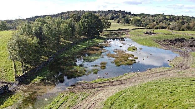 An aerial view of the waterscape created above Windermere to hold water in the landscape and offer natural flood management solutions