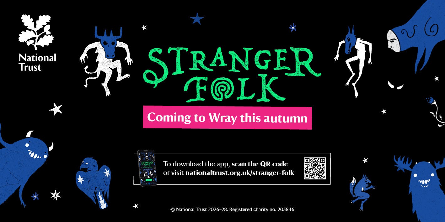Marketing graphic promoting Stranger Folk app