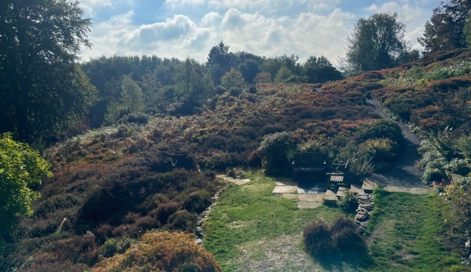 Benches in a garden at Stoneywell, Leicestershire