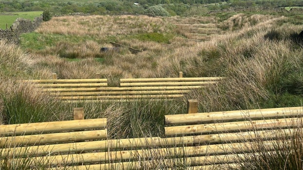 Large timber storm dams on National Trust farmland