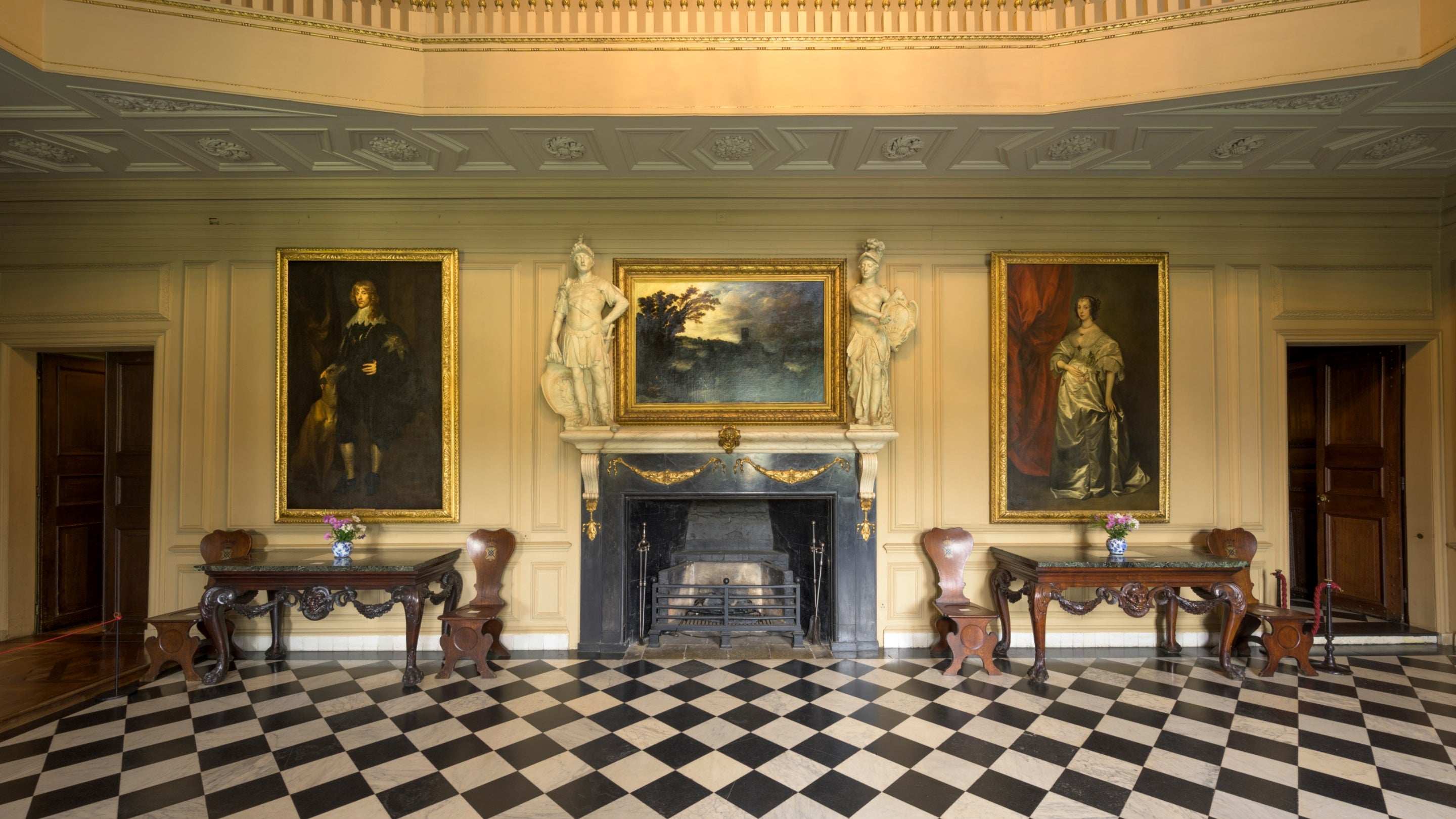 Fireplace in the Great Hall at Ham House and Garden, London