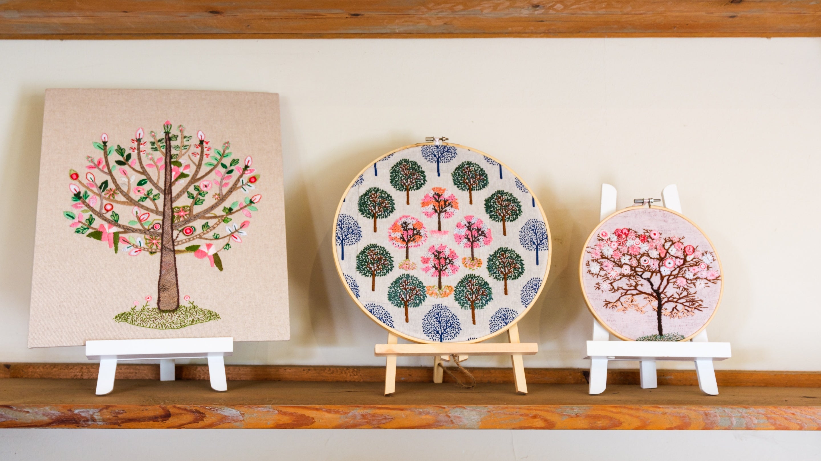 Festival of Blossom community embroidery in the Orangery Café at Ham House, London