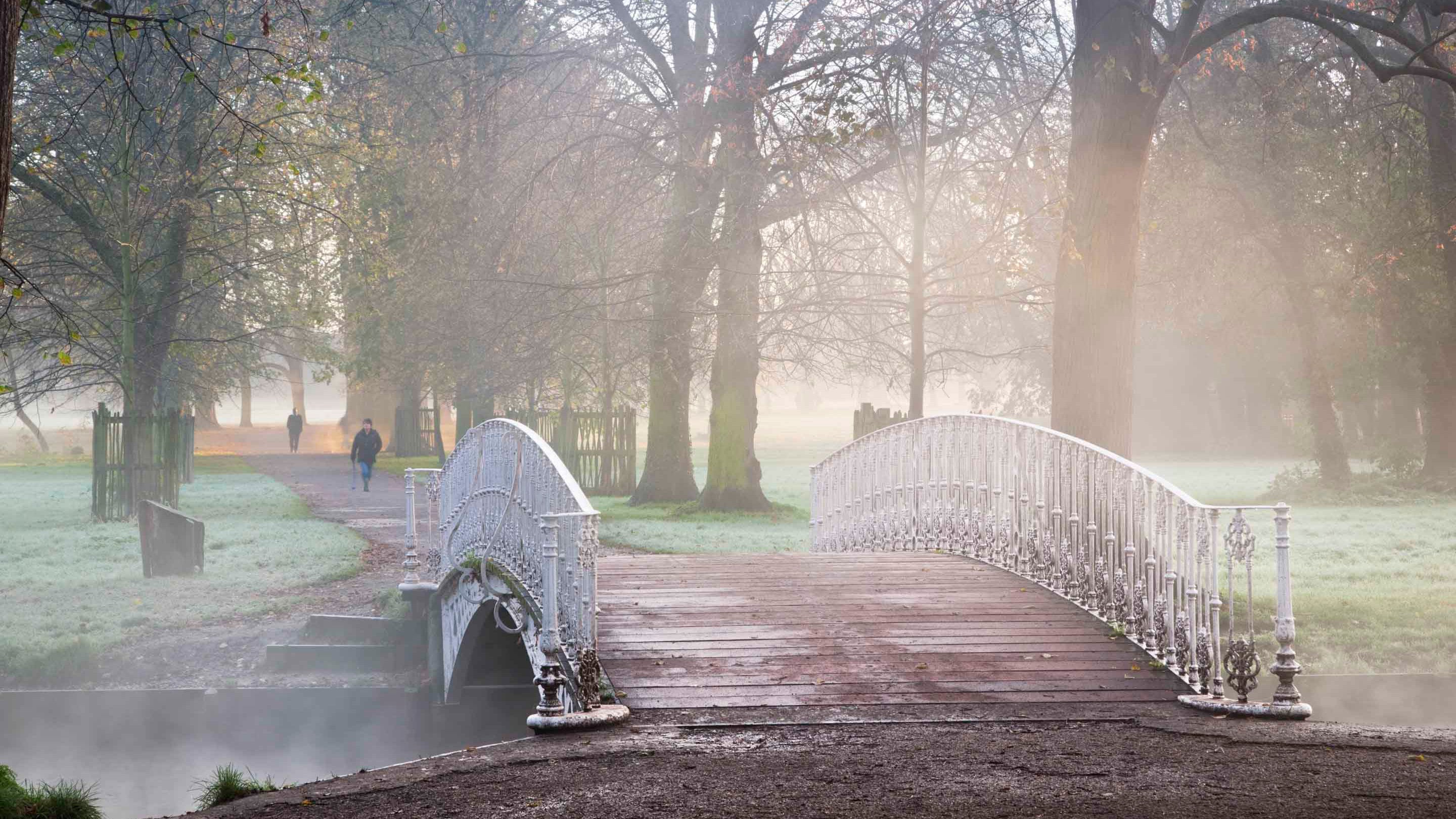The cast iron bridge over the River Wandle in Morden Hall Park, London