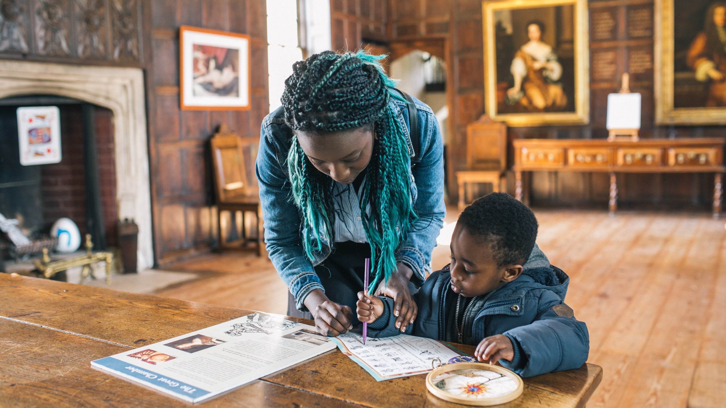 Woman and child drawing at Sutton House and Breaker's yard