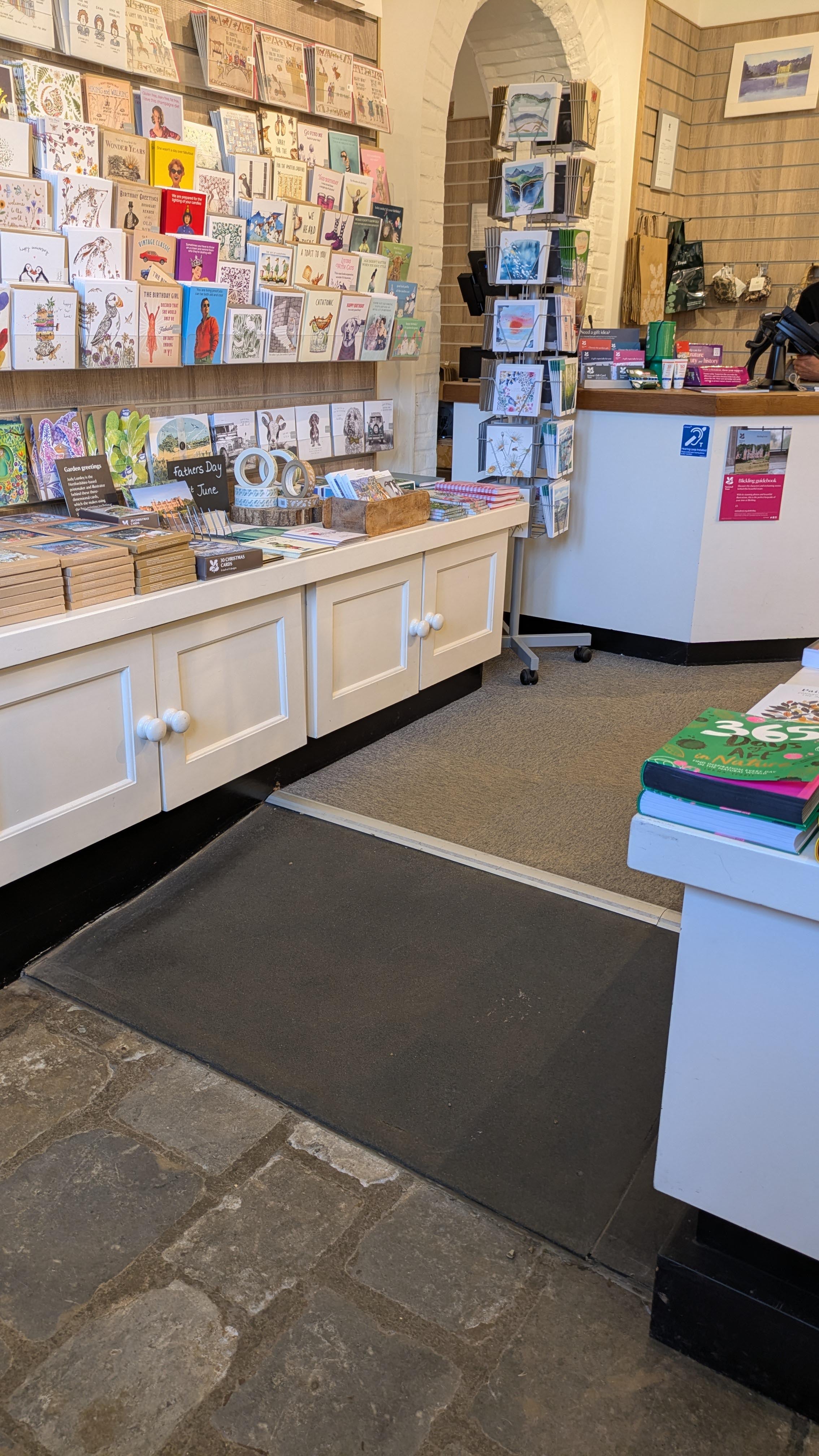 Ramp and counter inside the shop at Blickling Estate