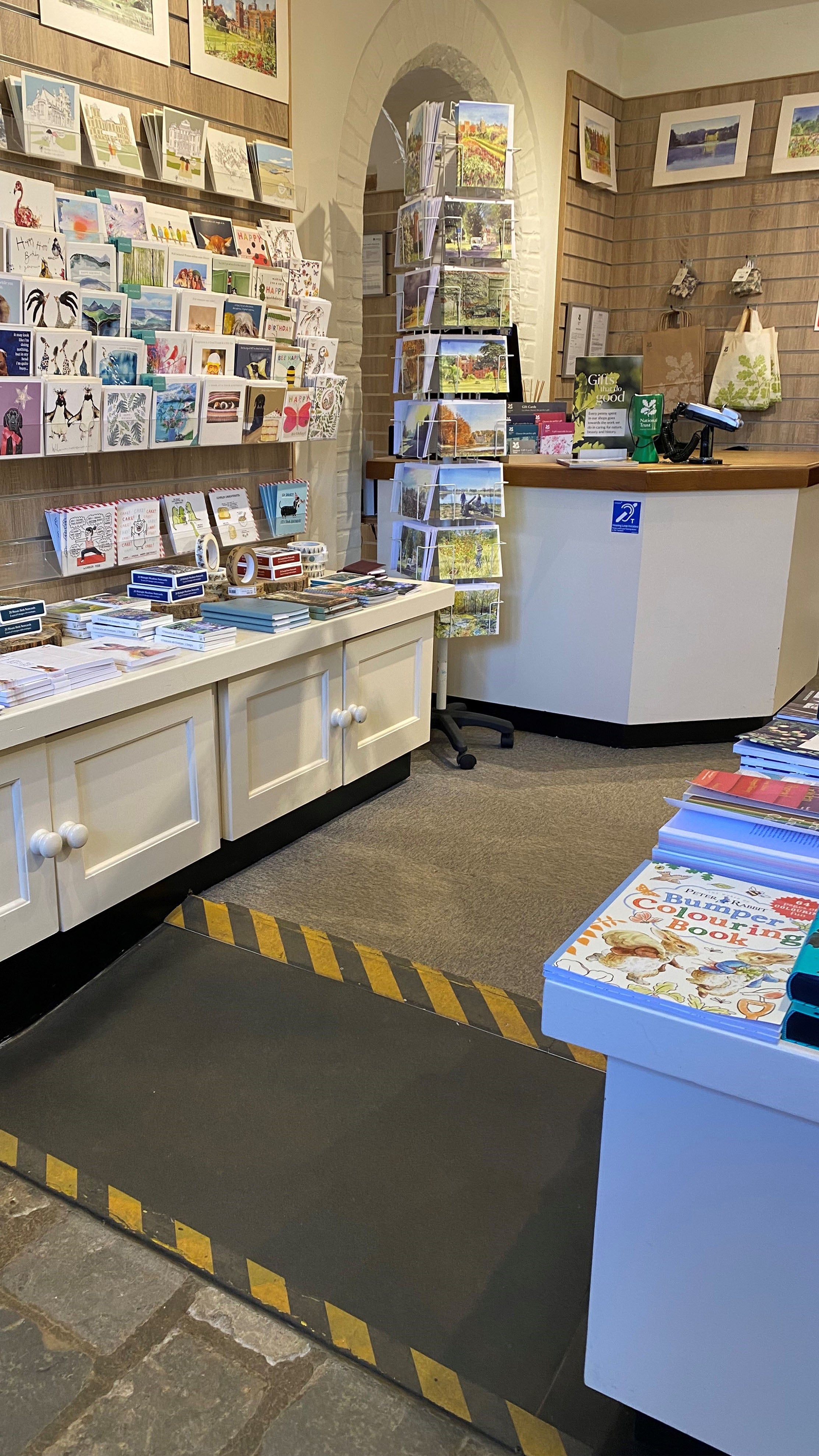 Interior of the shop at Blickling with ramp and counter