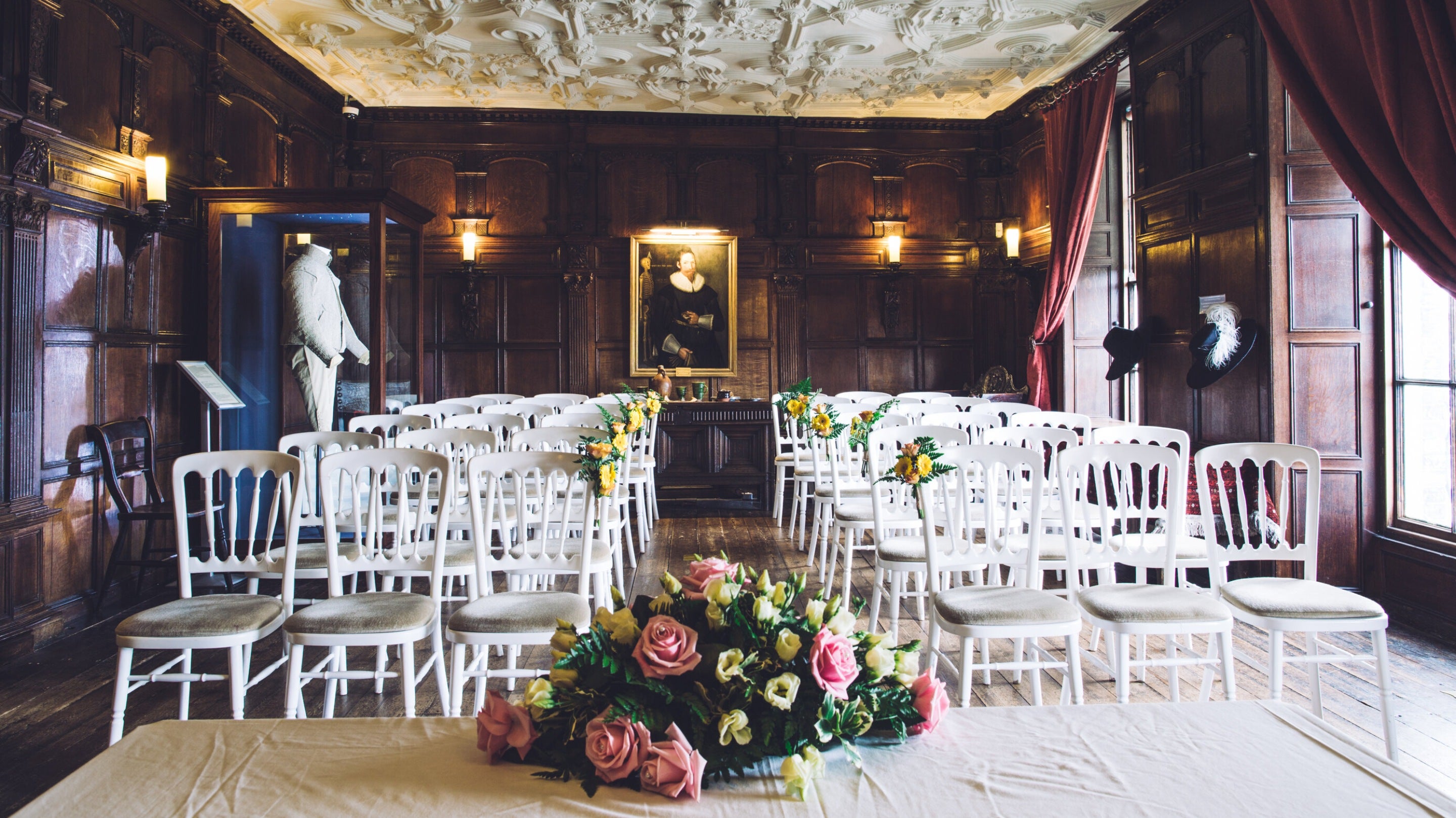 A room laid out for a wedding at Elizabethan House Museum