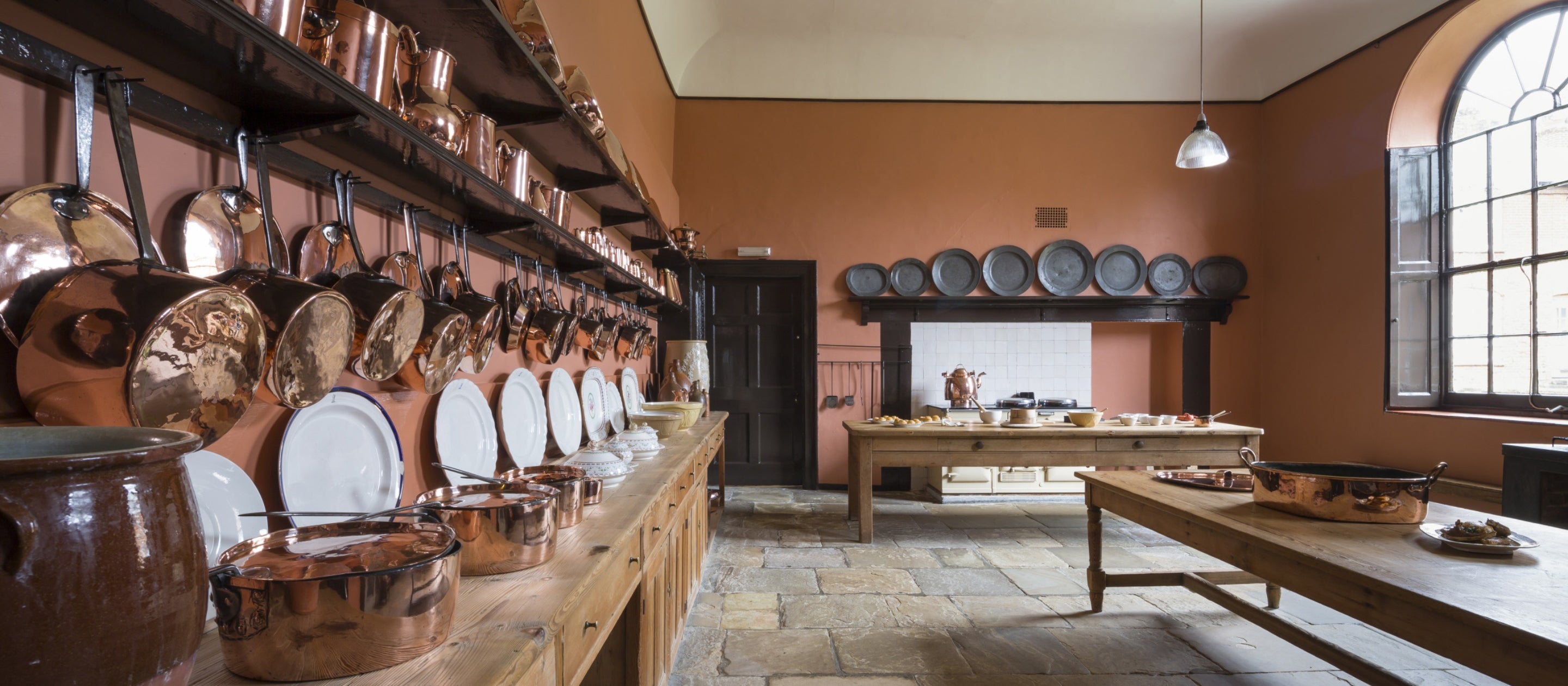Historic kitchen with copper cookware