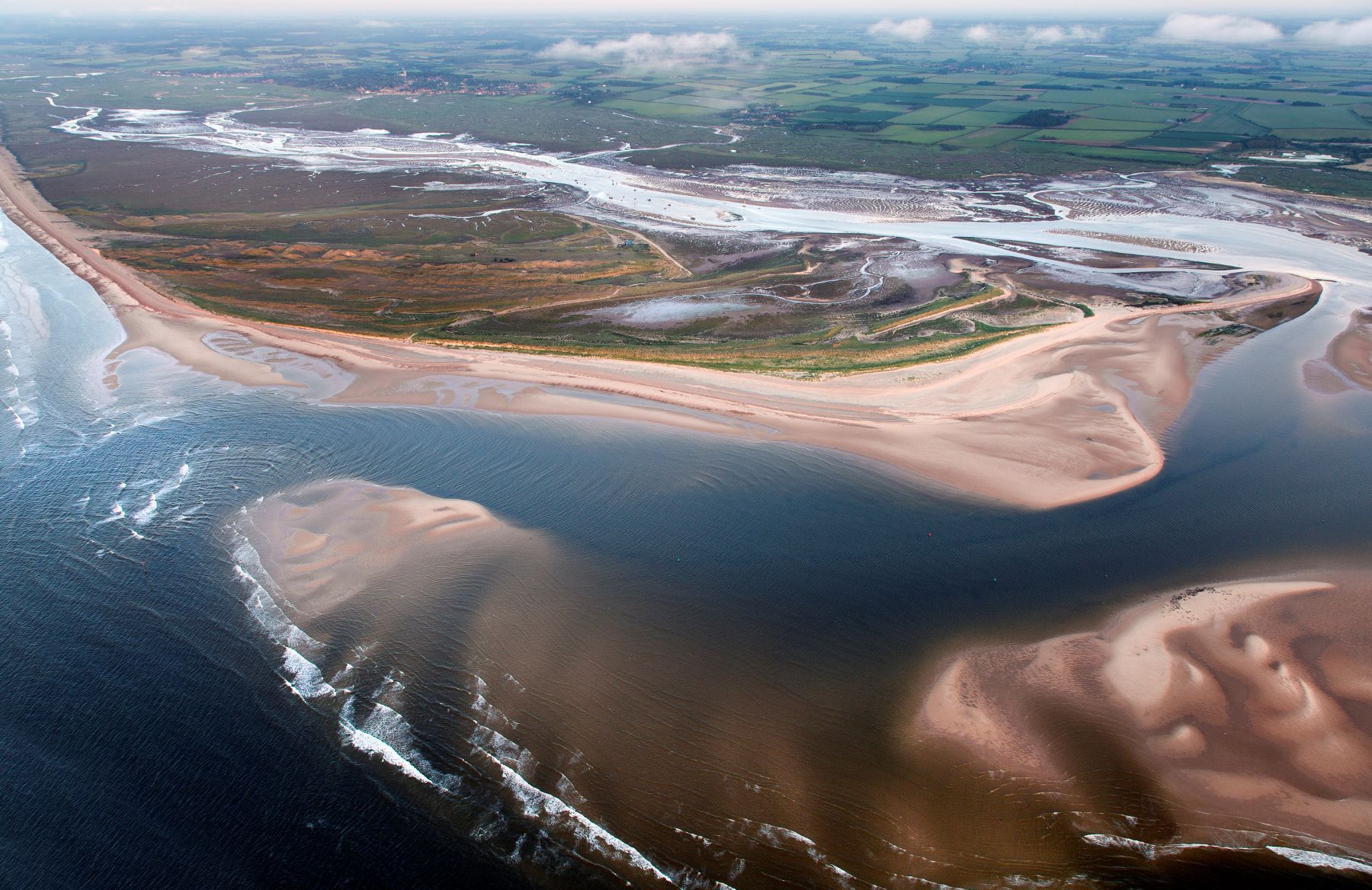 Aerial view of the salt marsh and tidal mudflats at Blakeney Point.