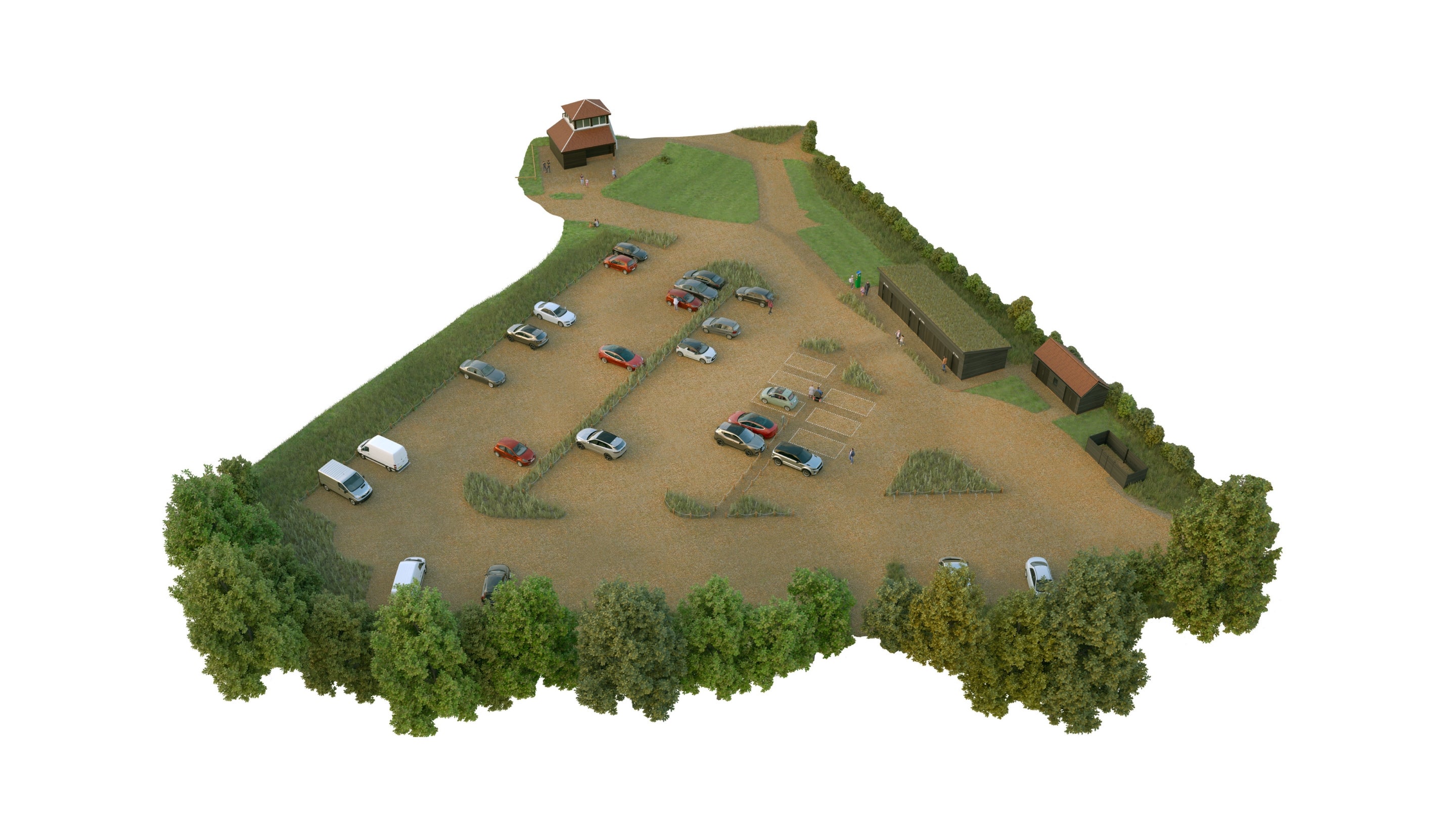 Aerial view showing the size and position of the new toilet building in relation to the rest of the Morston Quay site