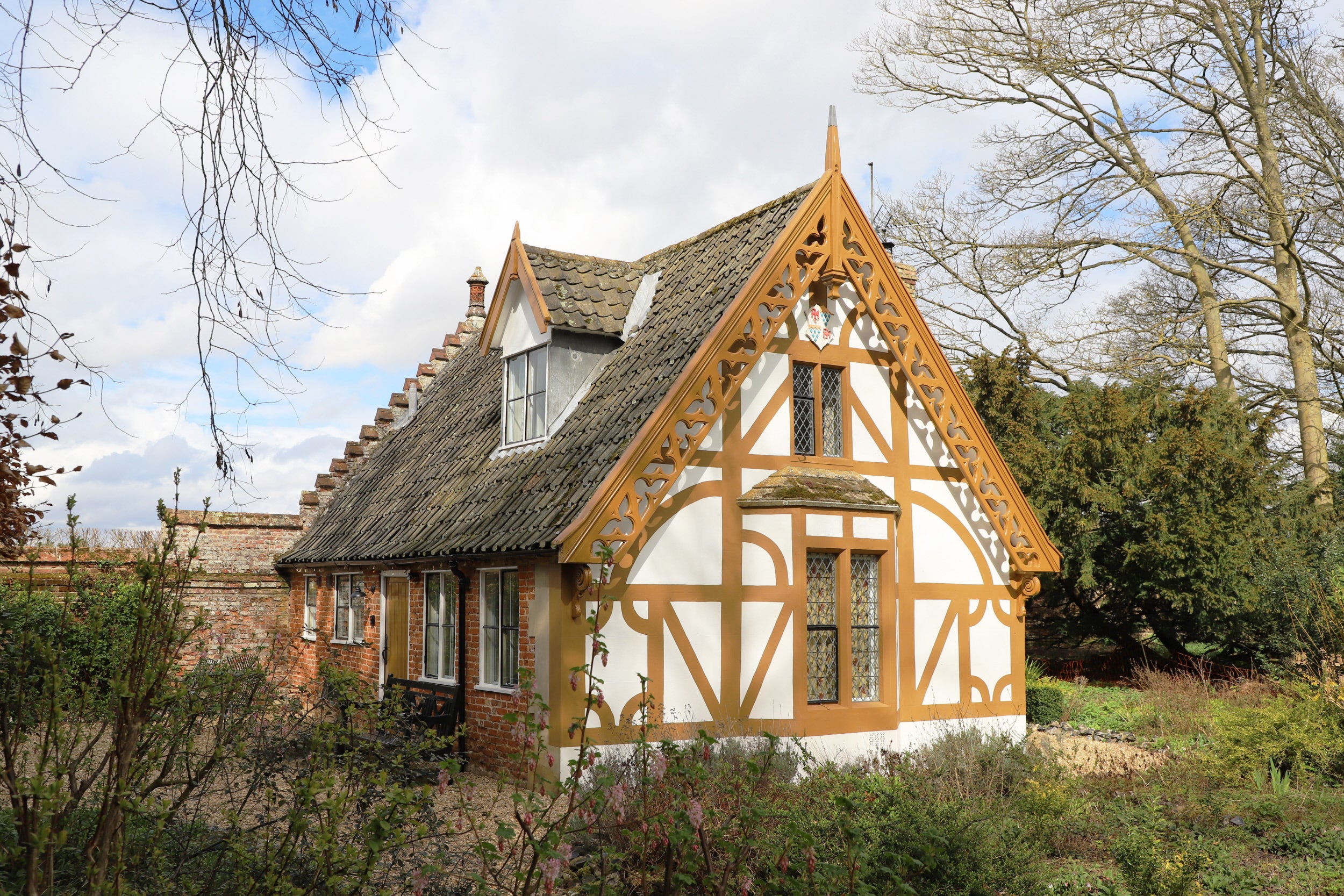 The exterior of Chapel Lodge at Oxburgh Estate in Norfolk during the winter months