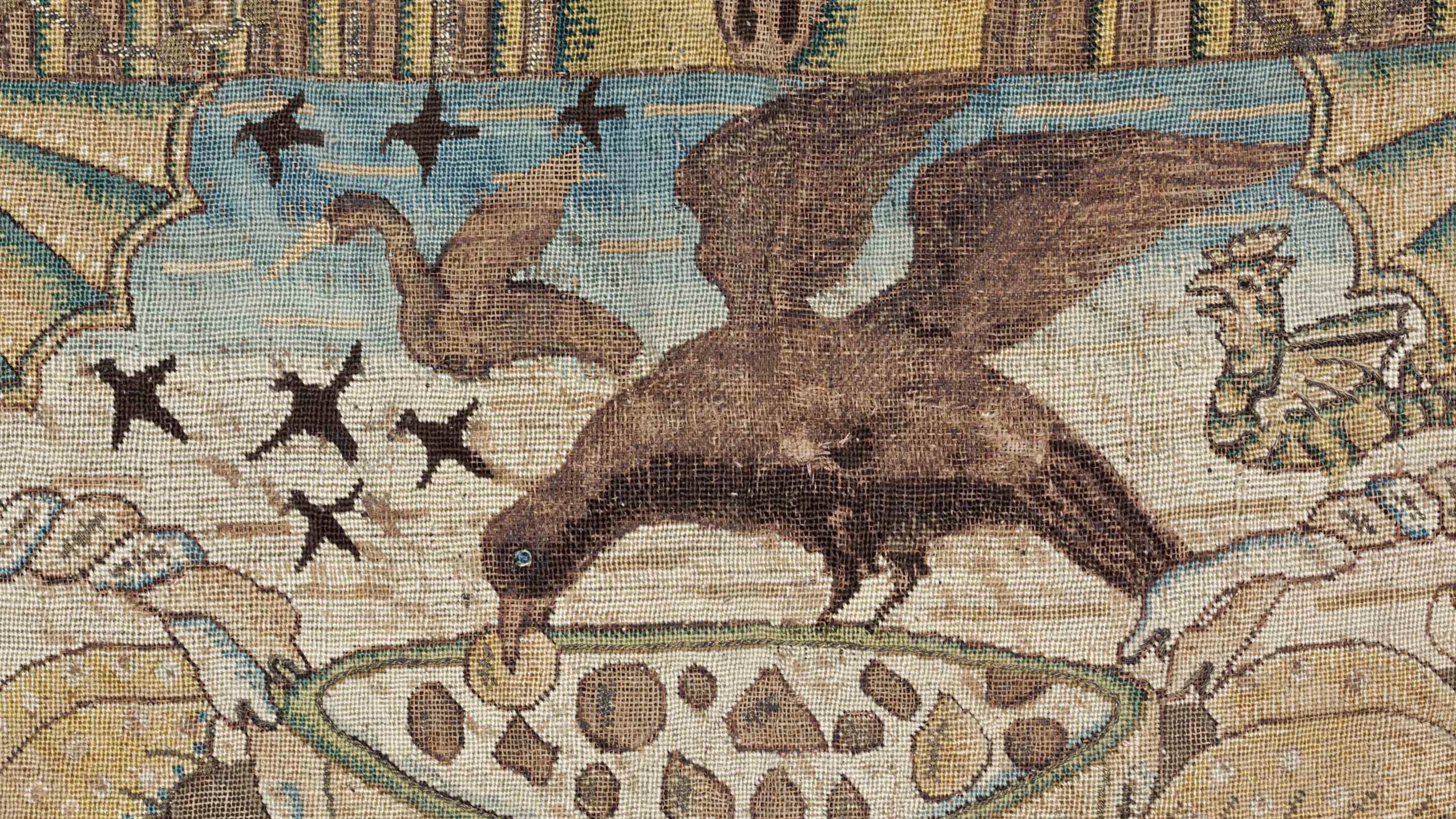 Close view of part of the Marian hangings at Oxburgh Estate, Norfolk