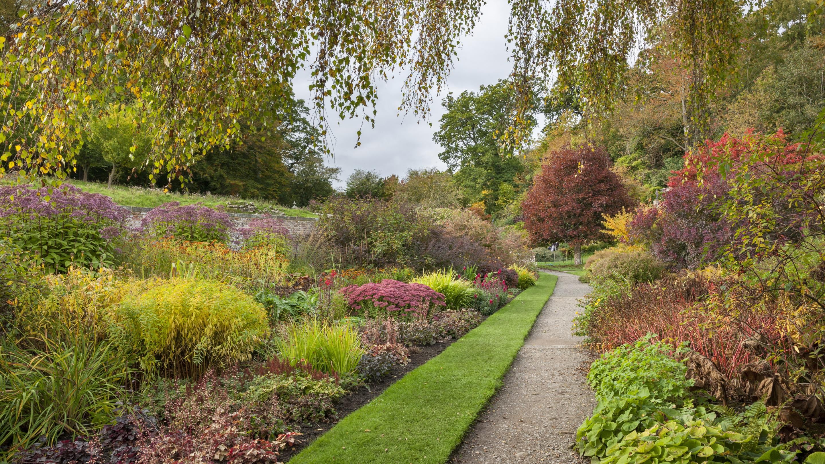 Herbaceous border in the Walled Garden in Autumn at Wallington, Northumberland