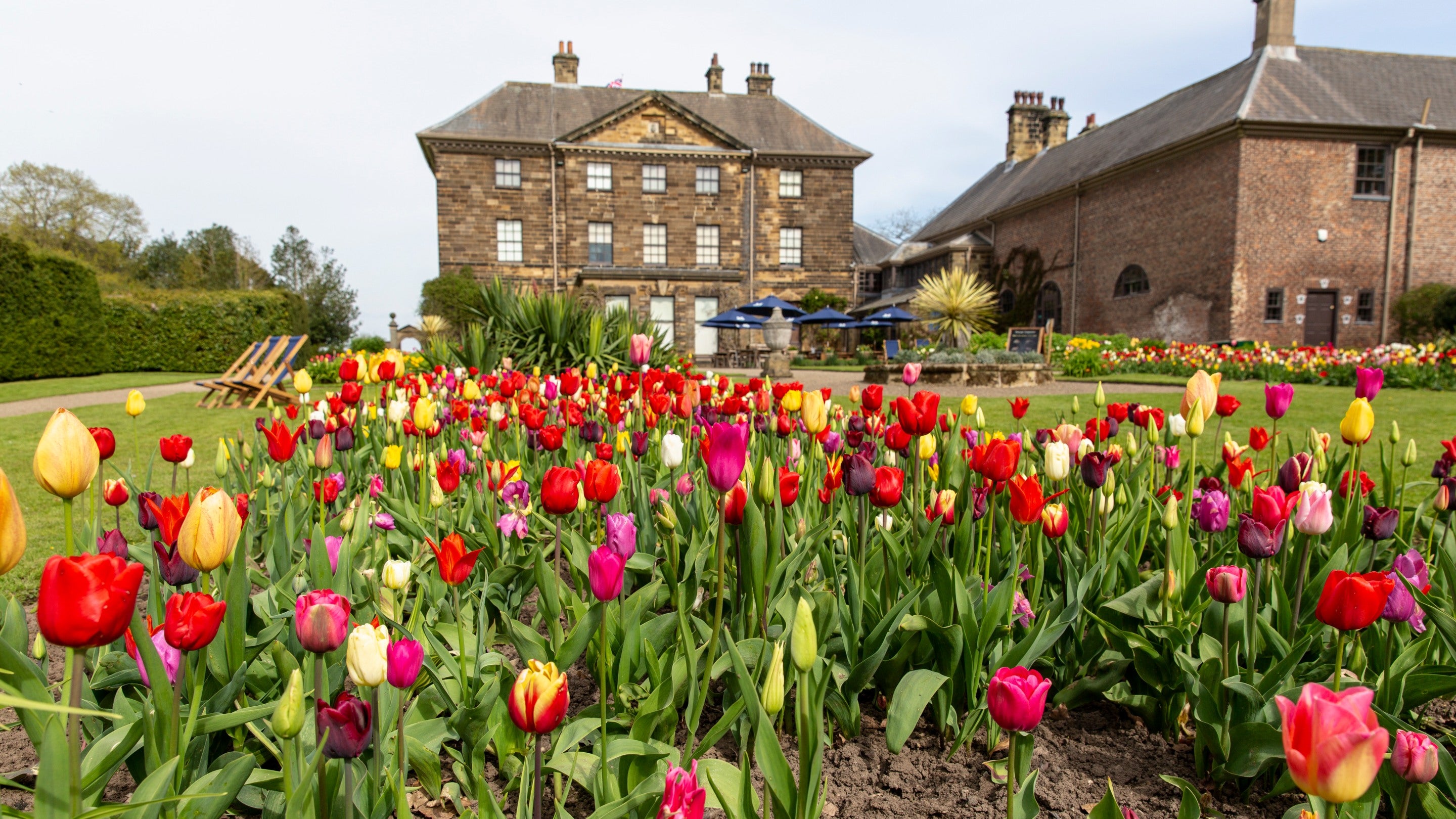 The Hall and gardens in spring at Ormesby Hall, North Yorkshire