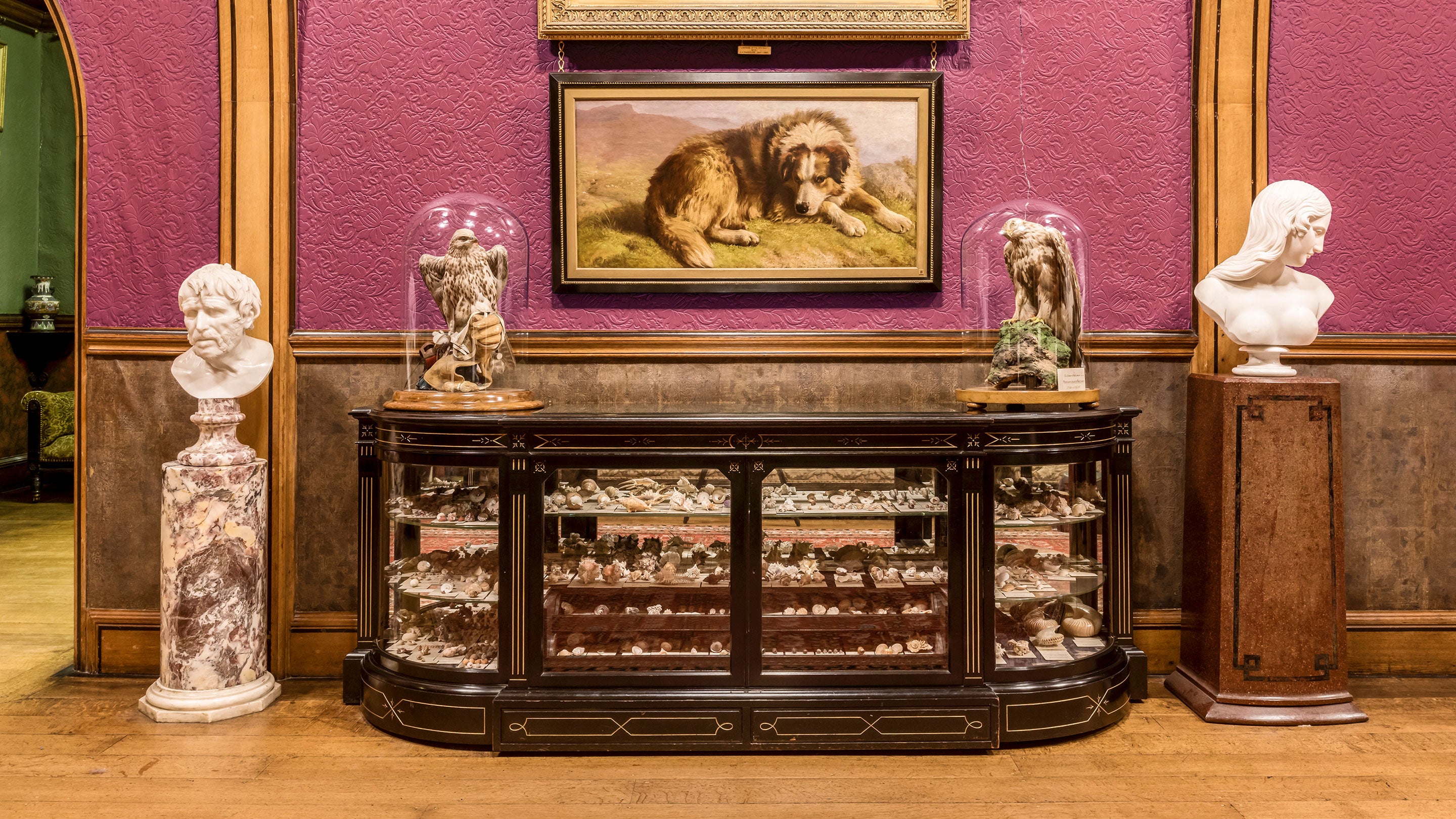 Cabinet containing geological specimens in the Gallery at Cragside, Northumberland