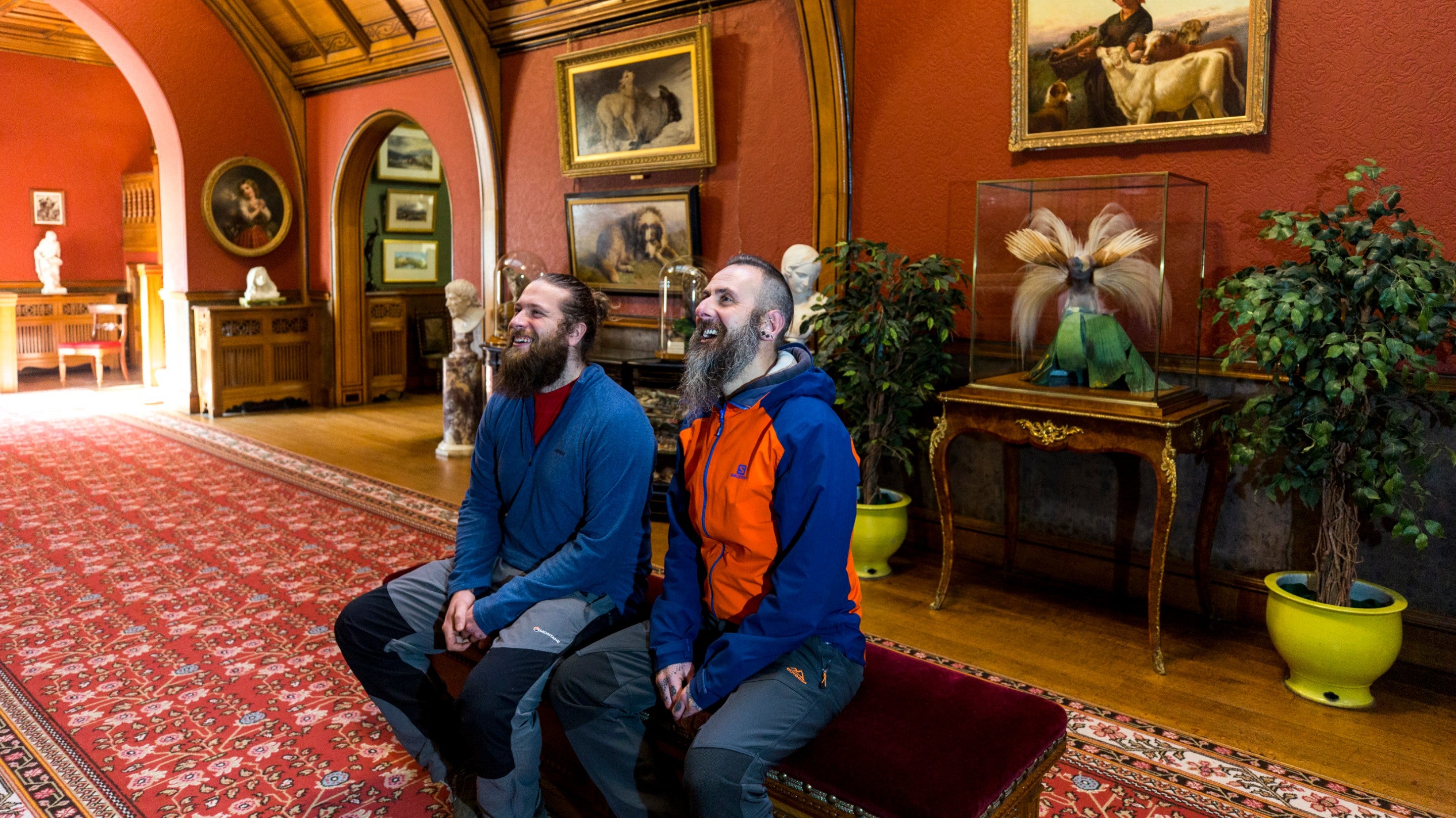 Visitors sit and admire the Gallery at Cragside, Northumberland