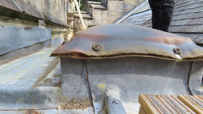 Lead flashing is beginning to lift and split creating inlets for rain water.