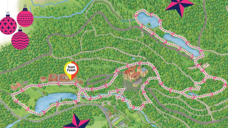 A map showing the route of Cragside's Festive 5-miler waymarked walk.