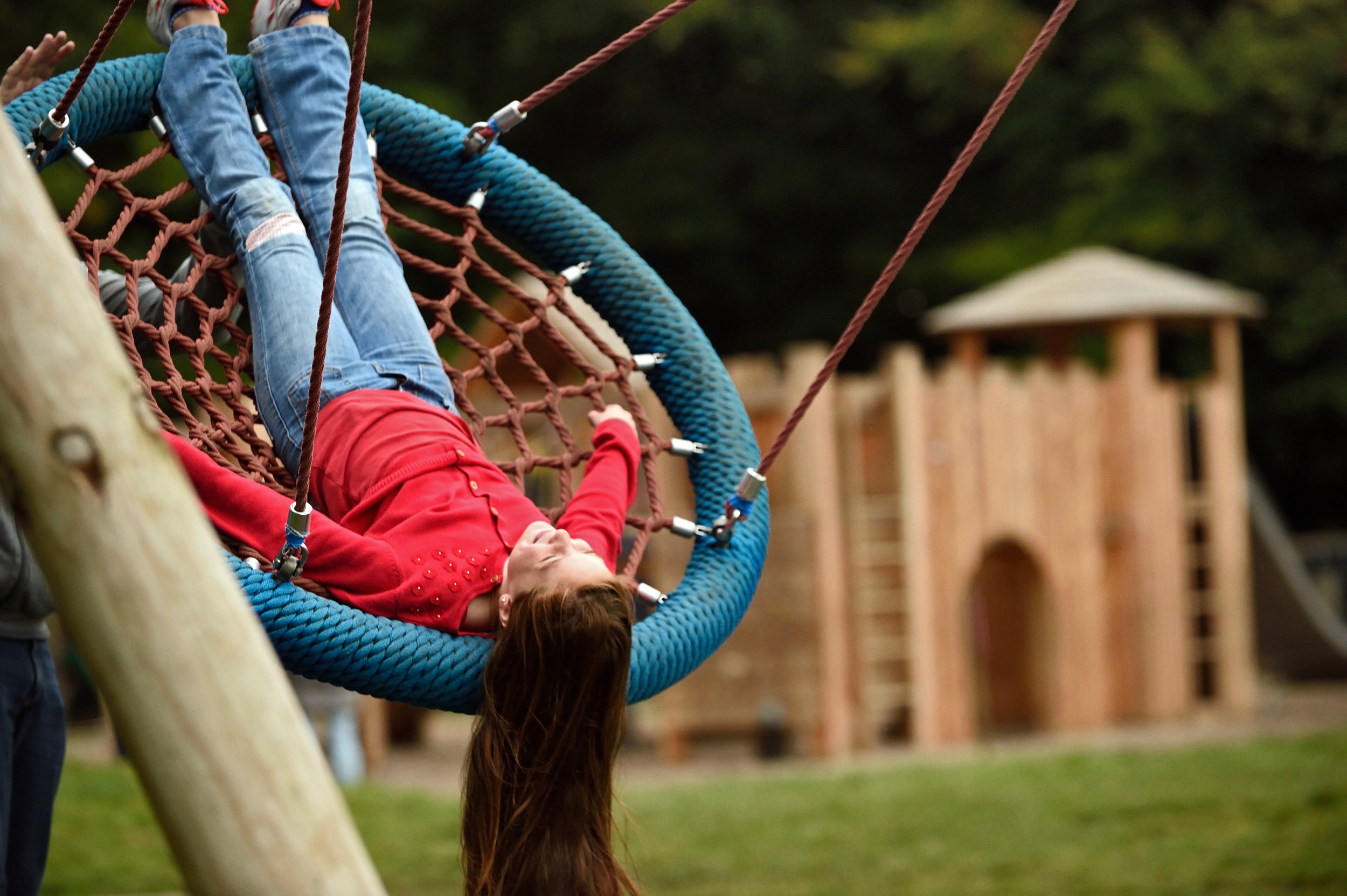 Swinging at the play area