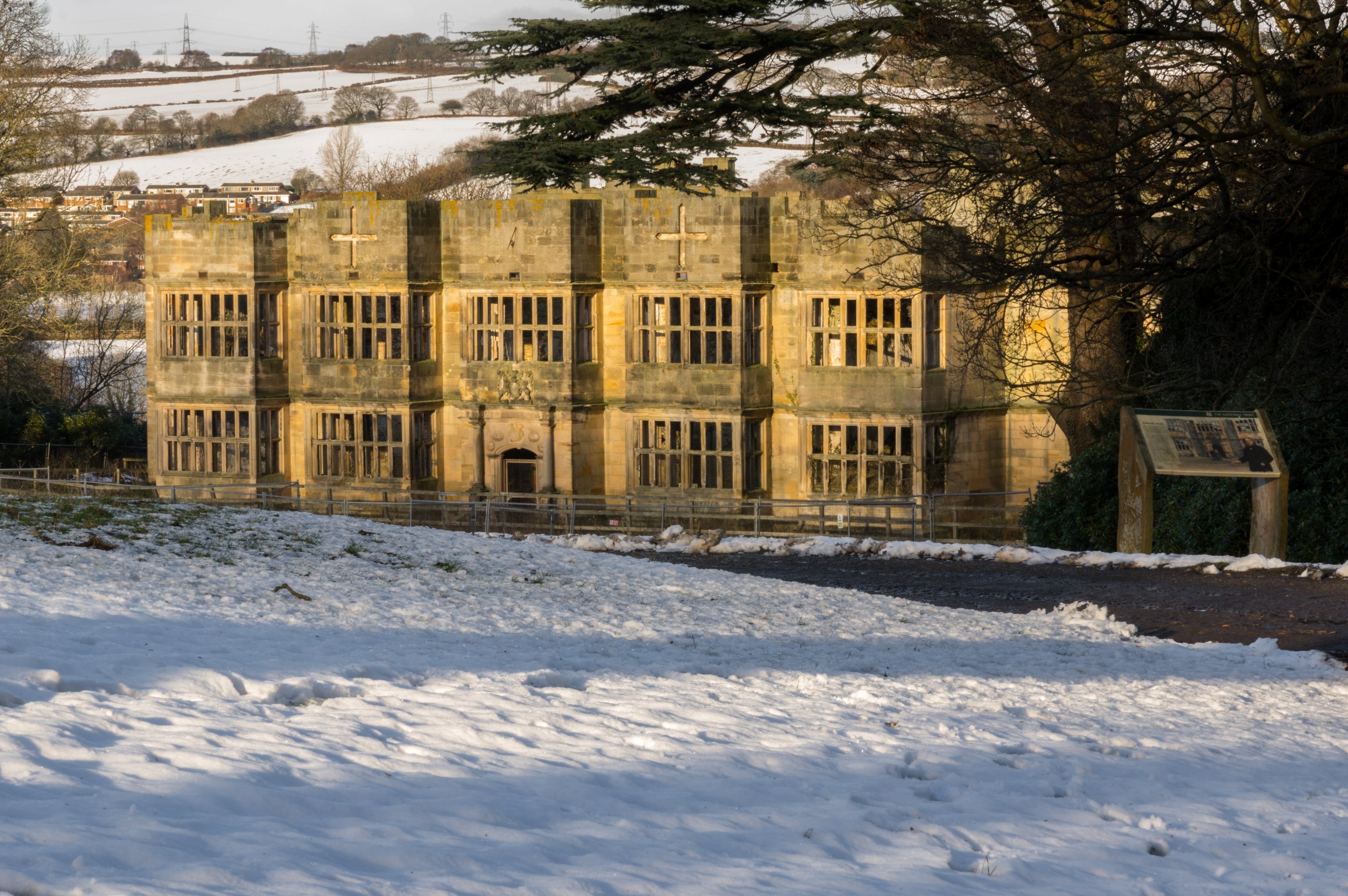 View over the field to Gibside Hall in the Snow