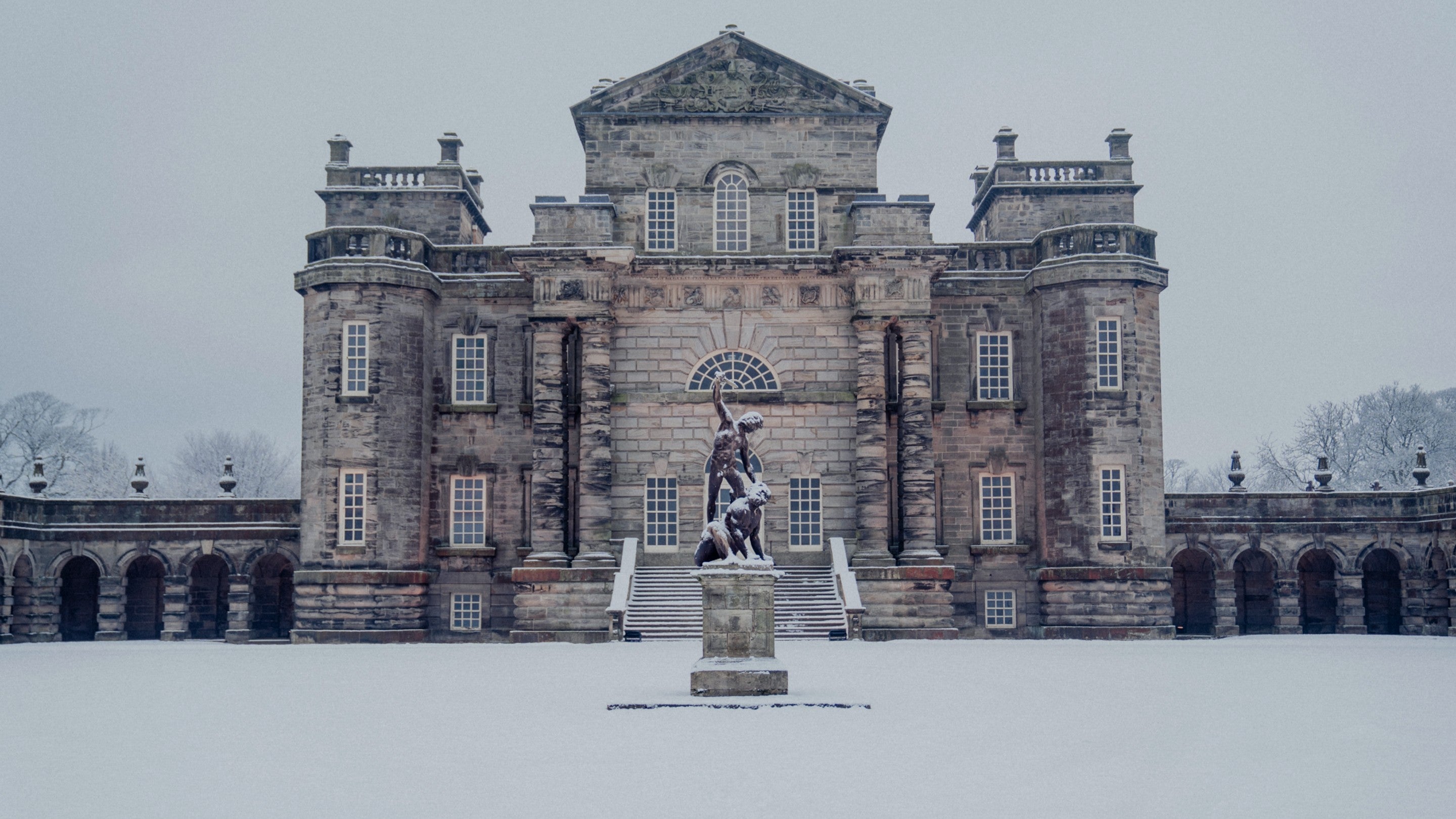North front of Seaton Delaval Hall in winter snow