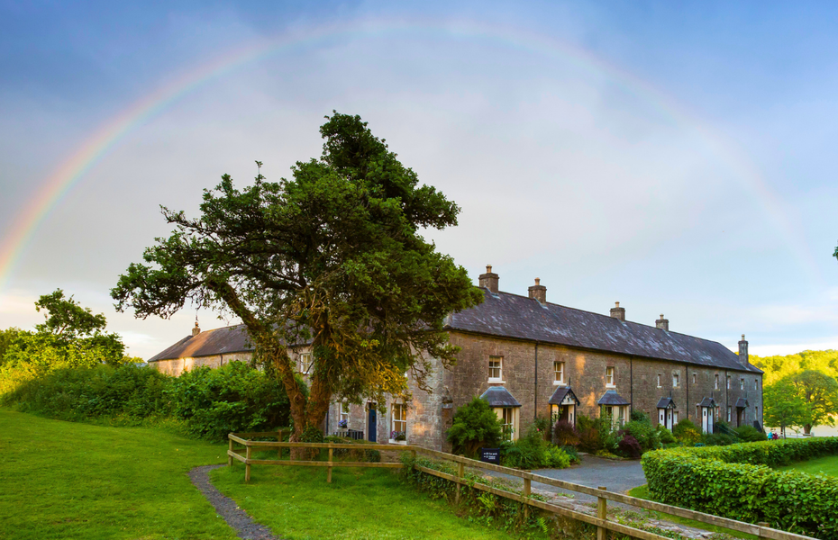 Rainbow over holiday cottages at Crom, County Fermanagh