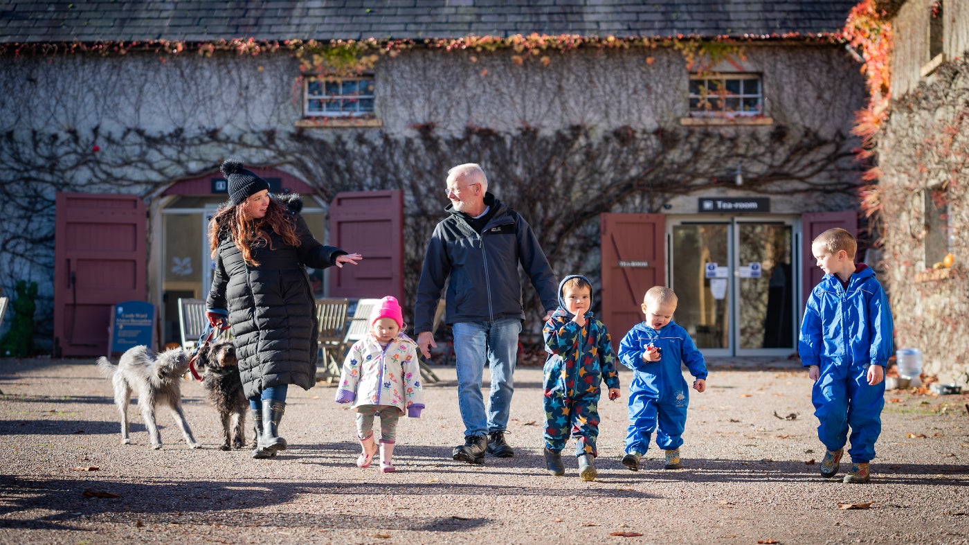 Family Autumn visit to stableyard, Castle ward