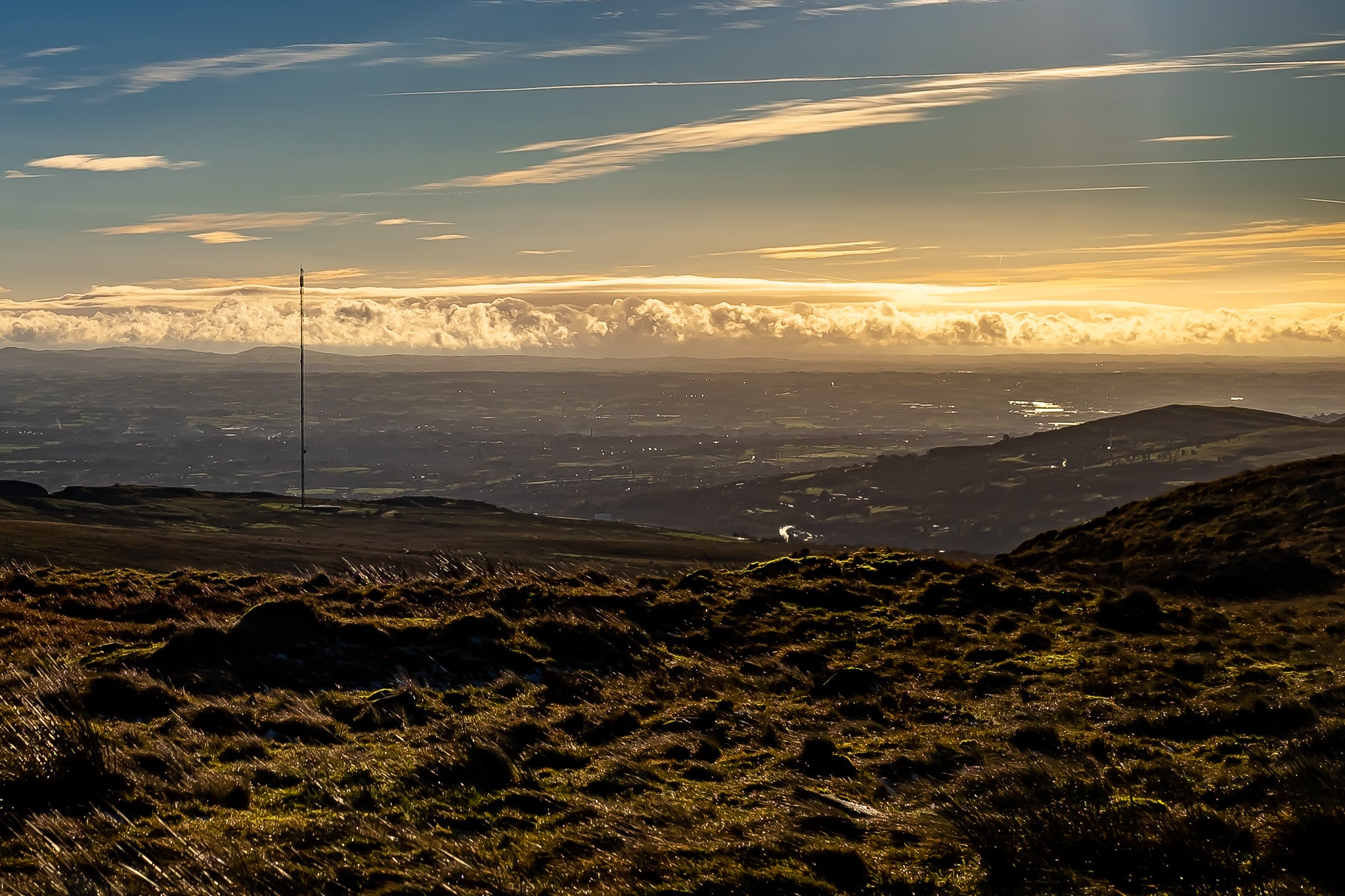 A view from Divis and the Black mountain, across Belfast as the sun sets
