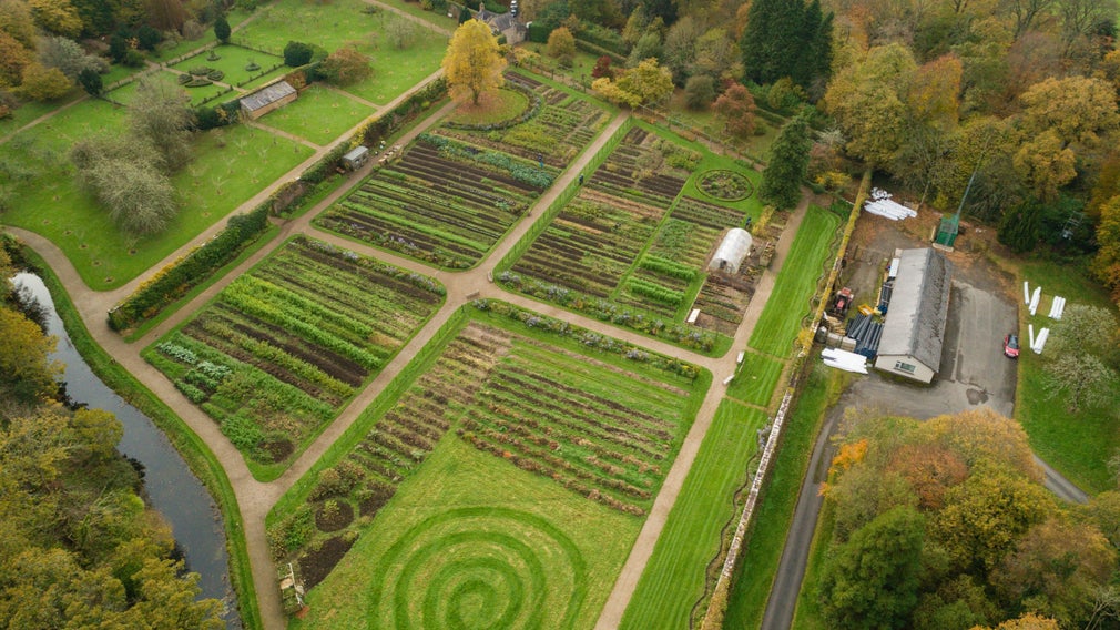 Birds eye view of the kitchen garden project at Florence Court, County Fermanagh
