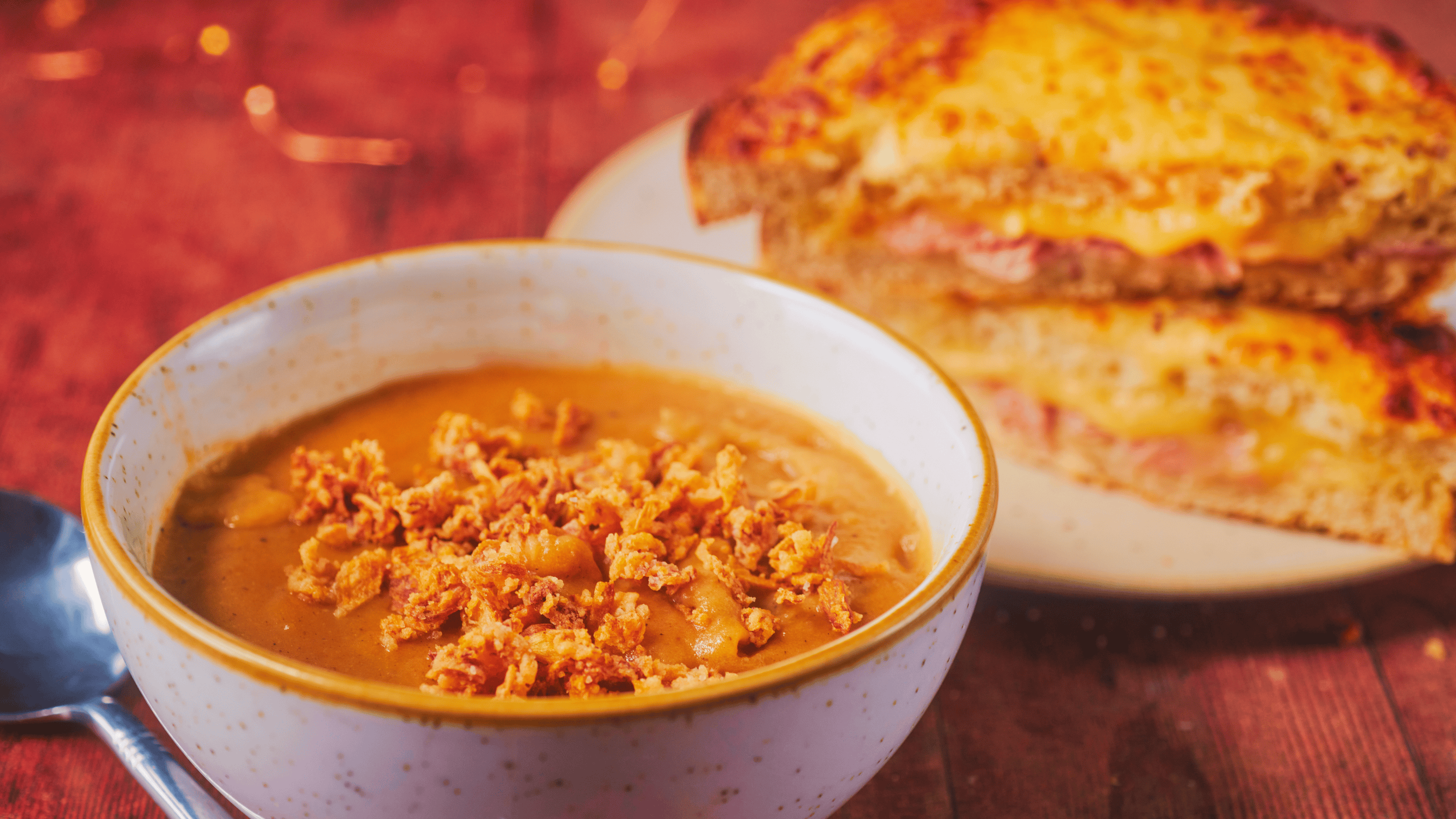 A bowl of pumpkin soup, served with a cheese and ham toastie, one of the autumn specials at the Giant's Causeway Visitor Centre Café