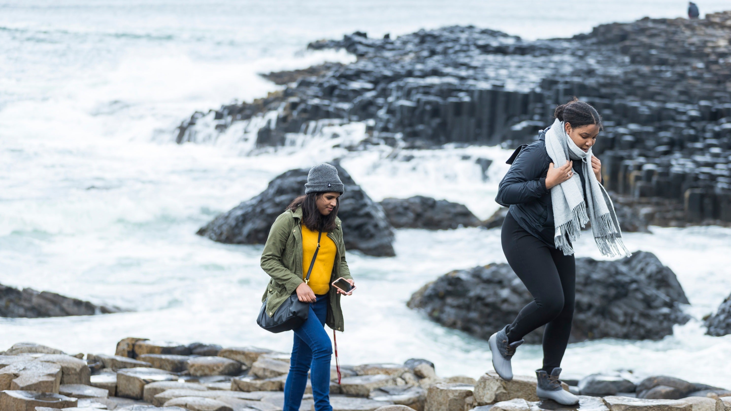 Visitors in spring at Giant's Causeway, County Antrim