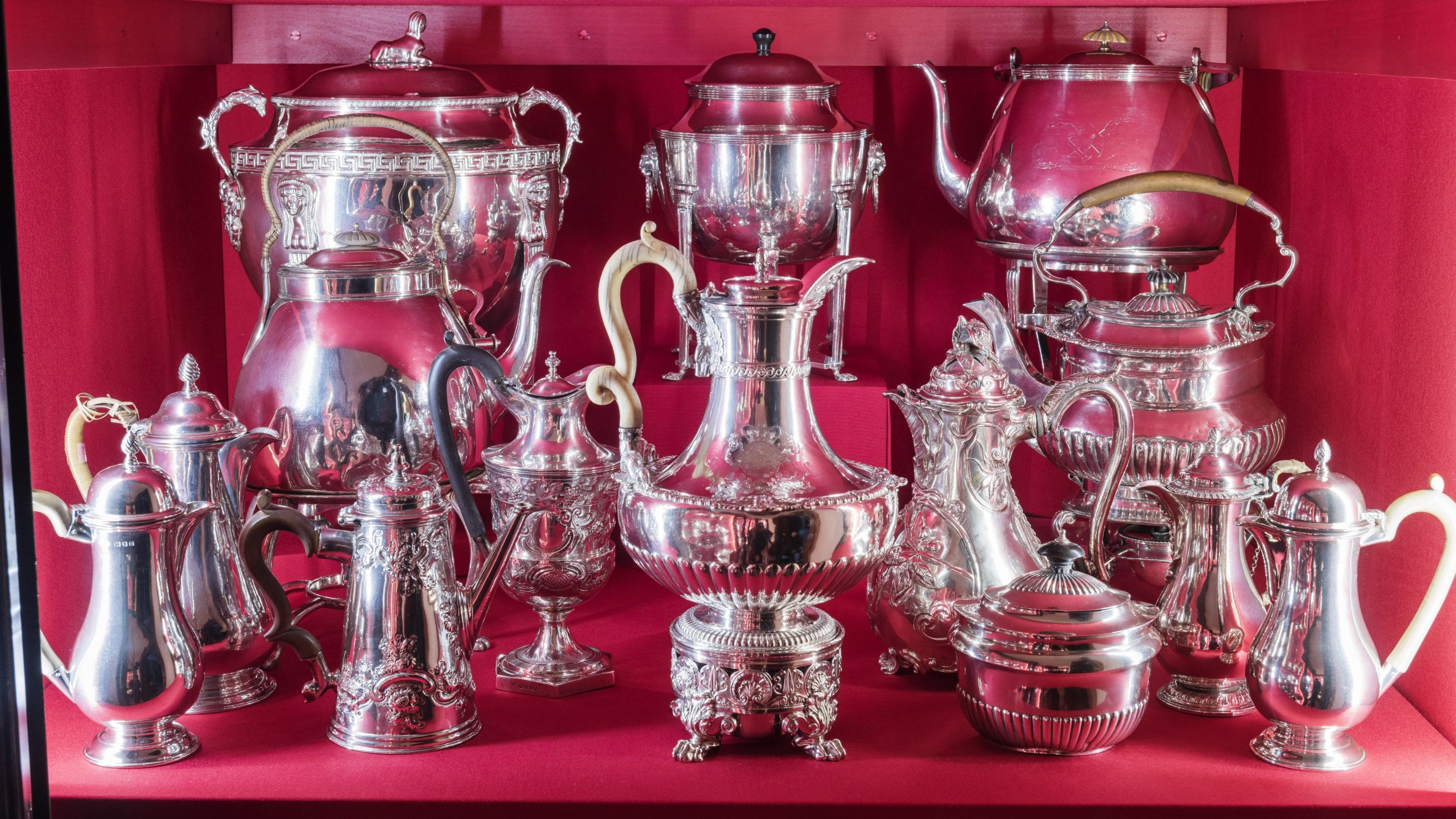 The silver collection on display in the Central Hall at Mount Stewart, County Down