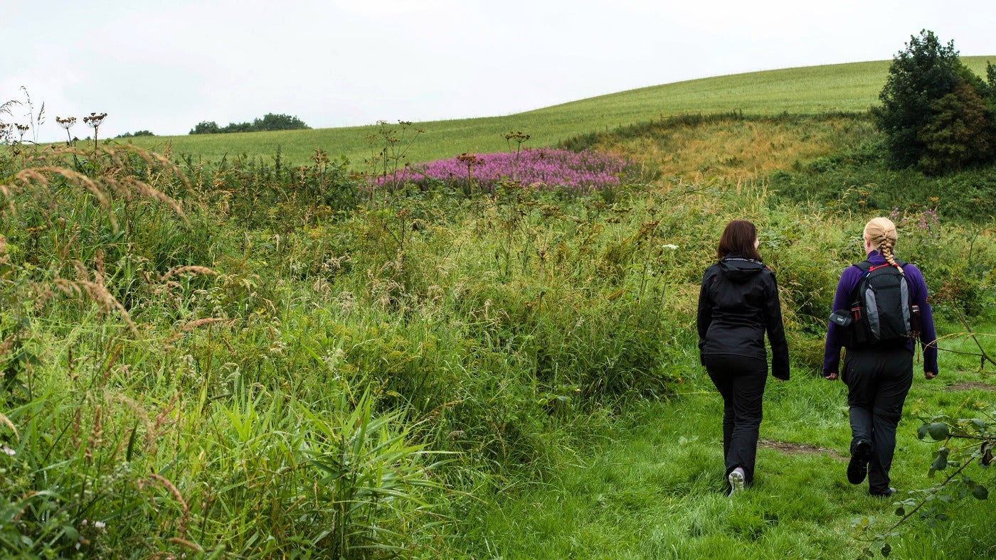 Two women on the demesne walk at Mount Stewart, County Down in Northern Ireland