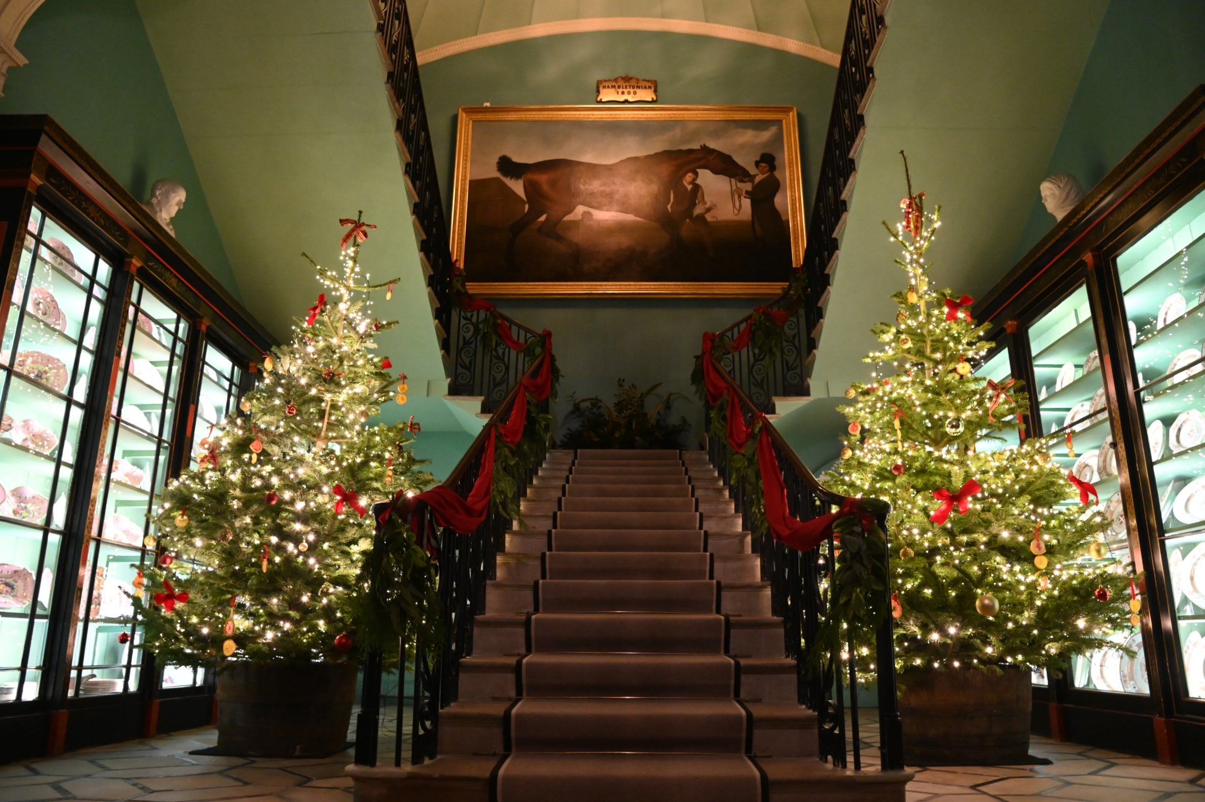 West Stairs dressed for Christmas, Mount Stewart House