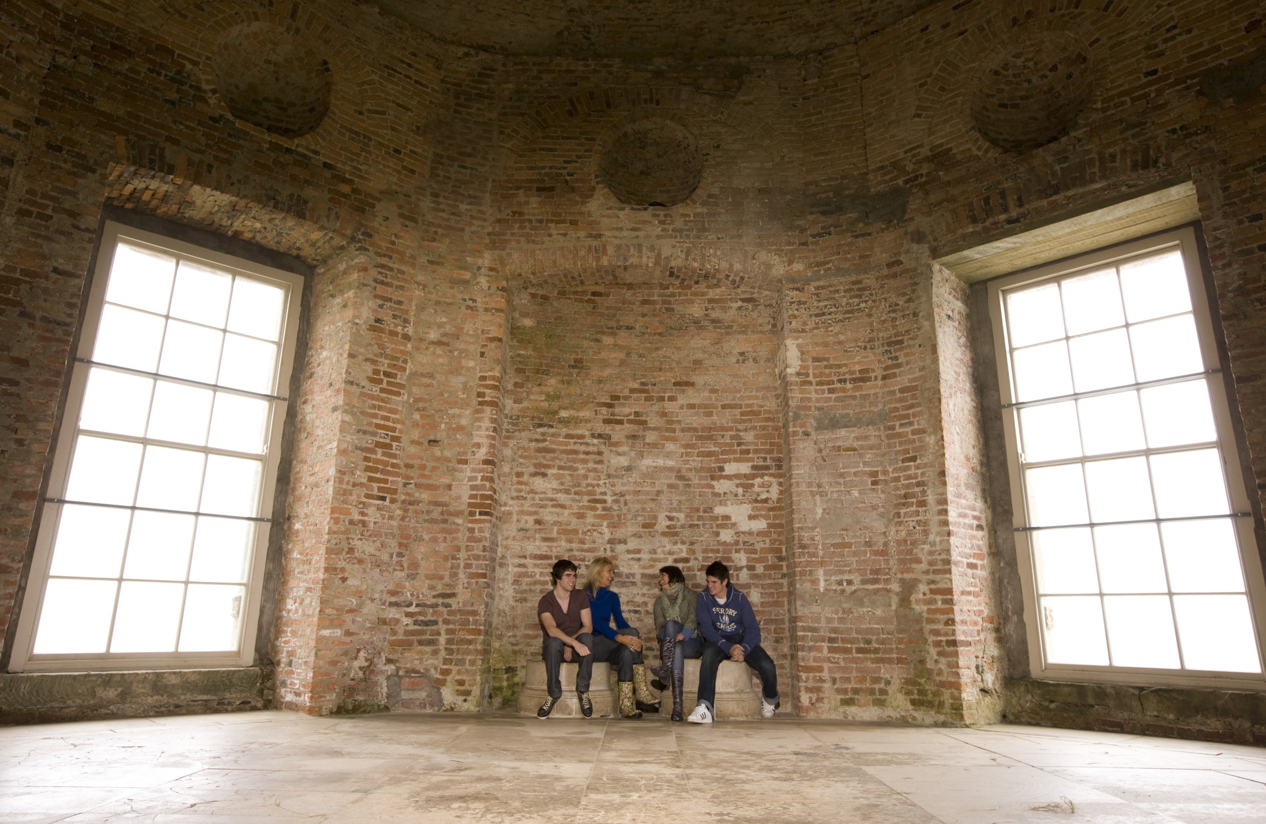 Visitors inside Mussenden Temple