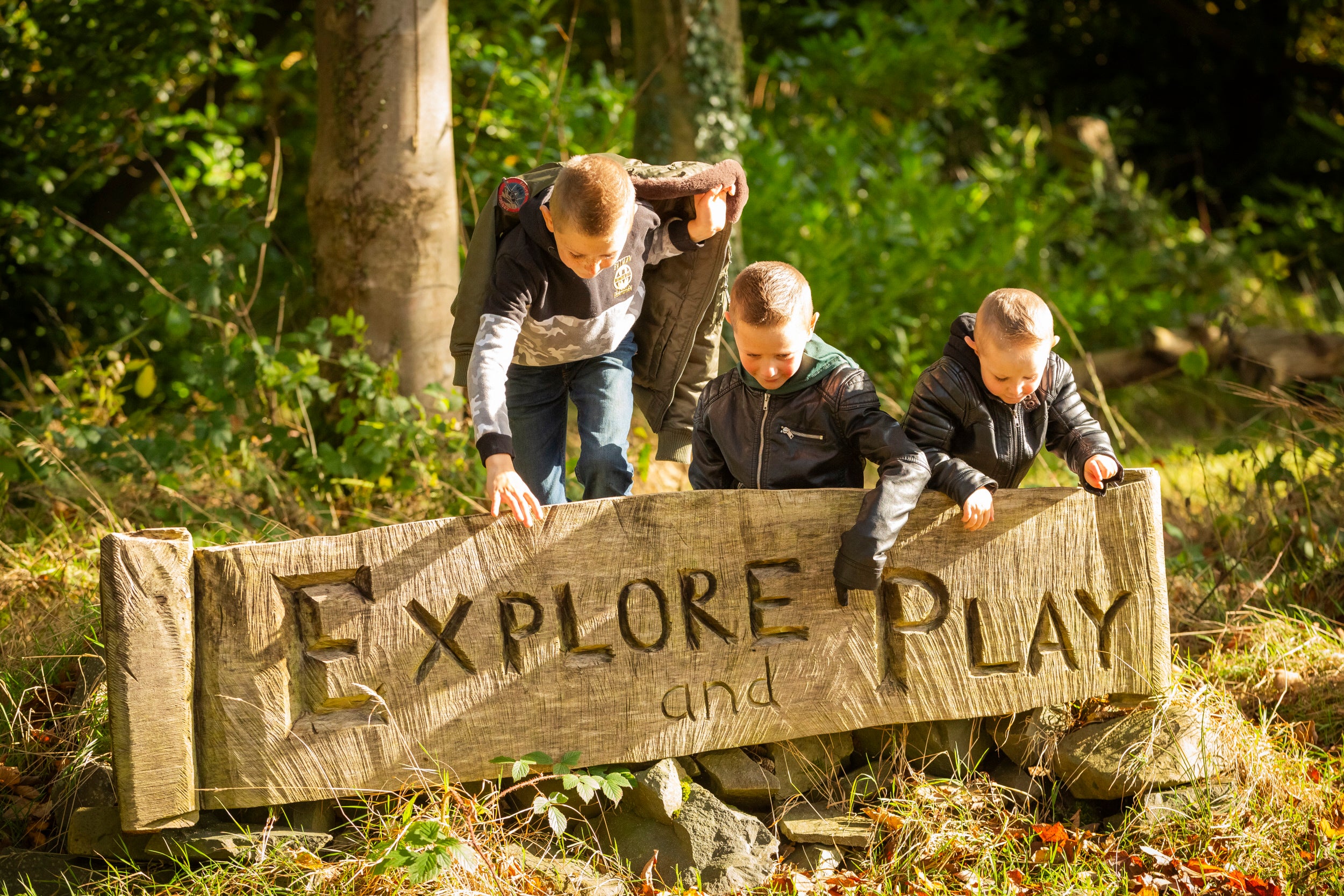 Family of brothers enjoying the Explore and Play at Rowallane Garden